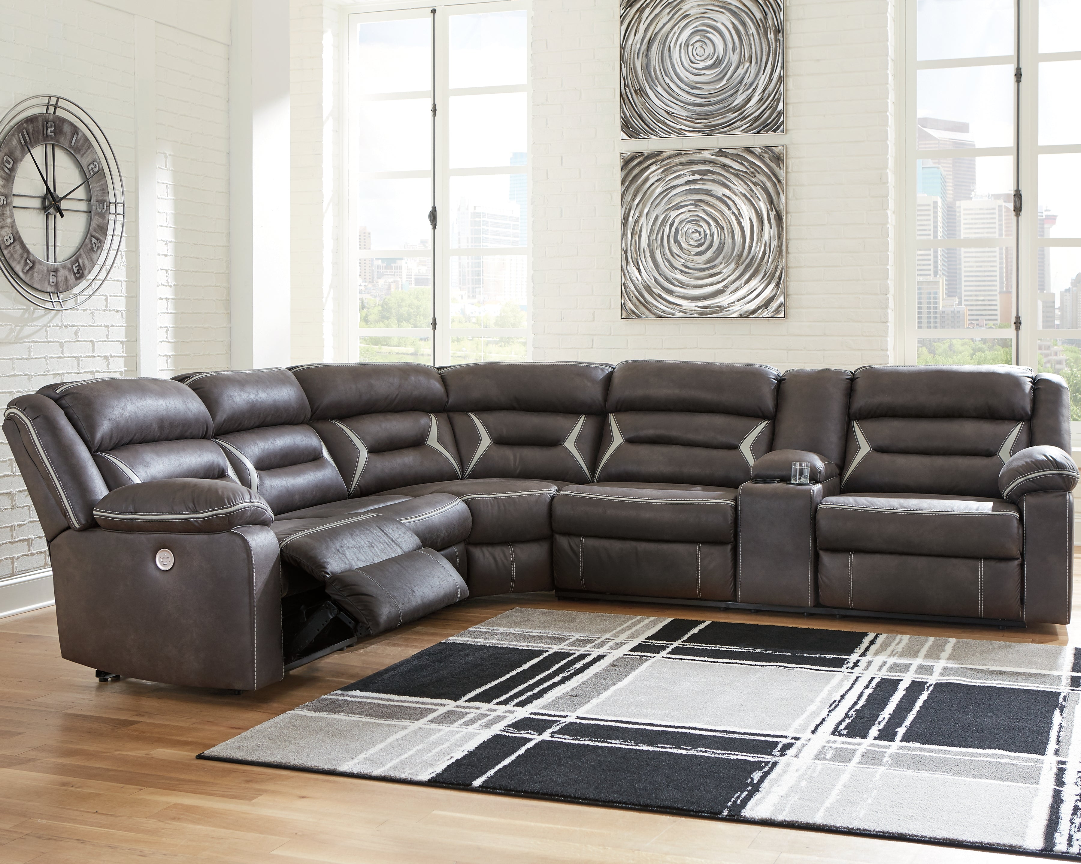 Warmstead Furniture - Ashley Furniture - Kincord Sectional - 4-Piece Power Reclining Sectional / Midnight - 13104S3