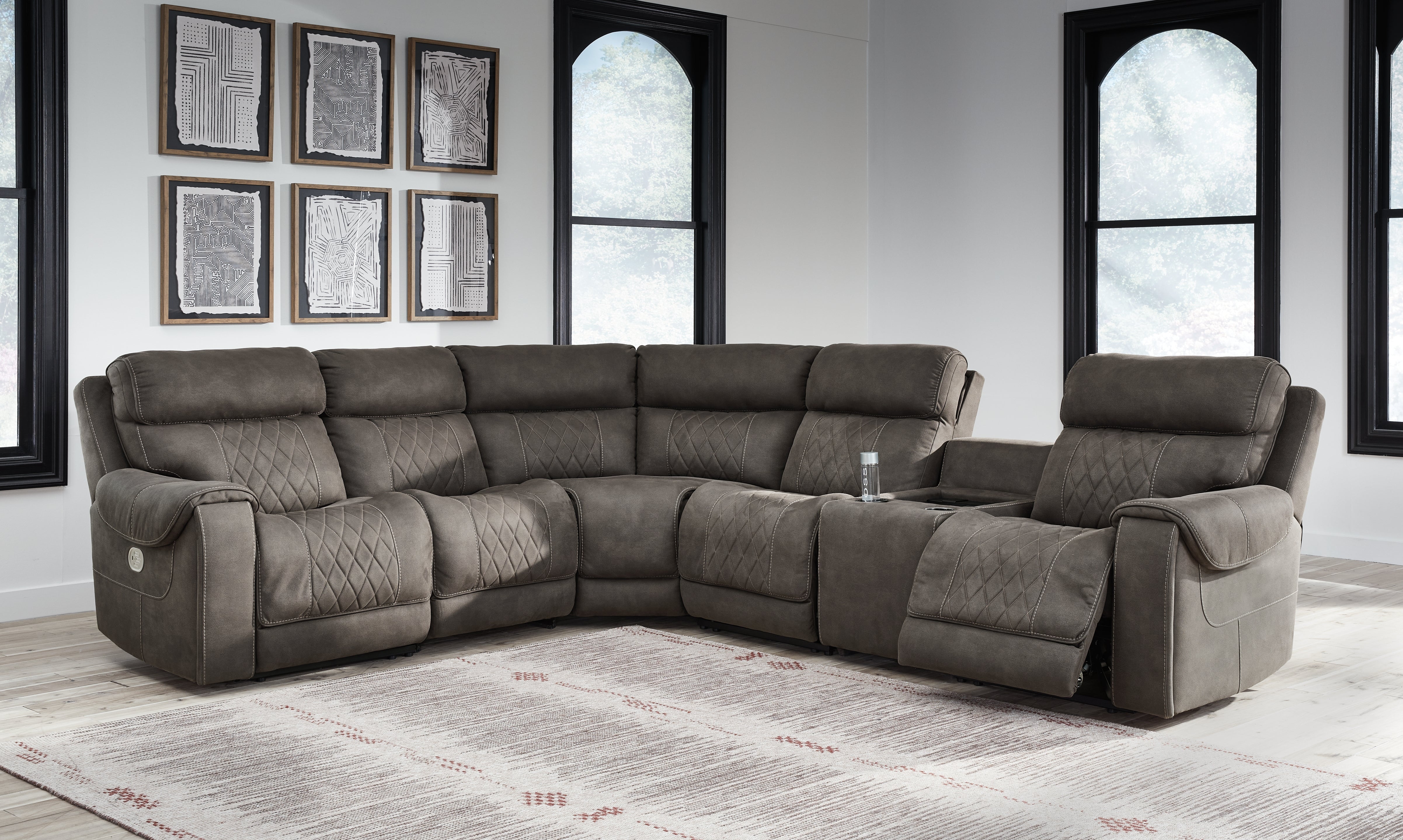 Warmstead Furniture - Ashley Furniture - Hoopster Sectional - 6-Piece Power Reclining Sectional / Gunmetal - 23703S5