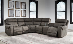 Warmstead Furniture - Ashley Furniture - Hoopster Sectional - 6-Piece Power Reclining Sectional / Gunmetal - 23703S5