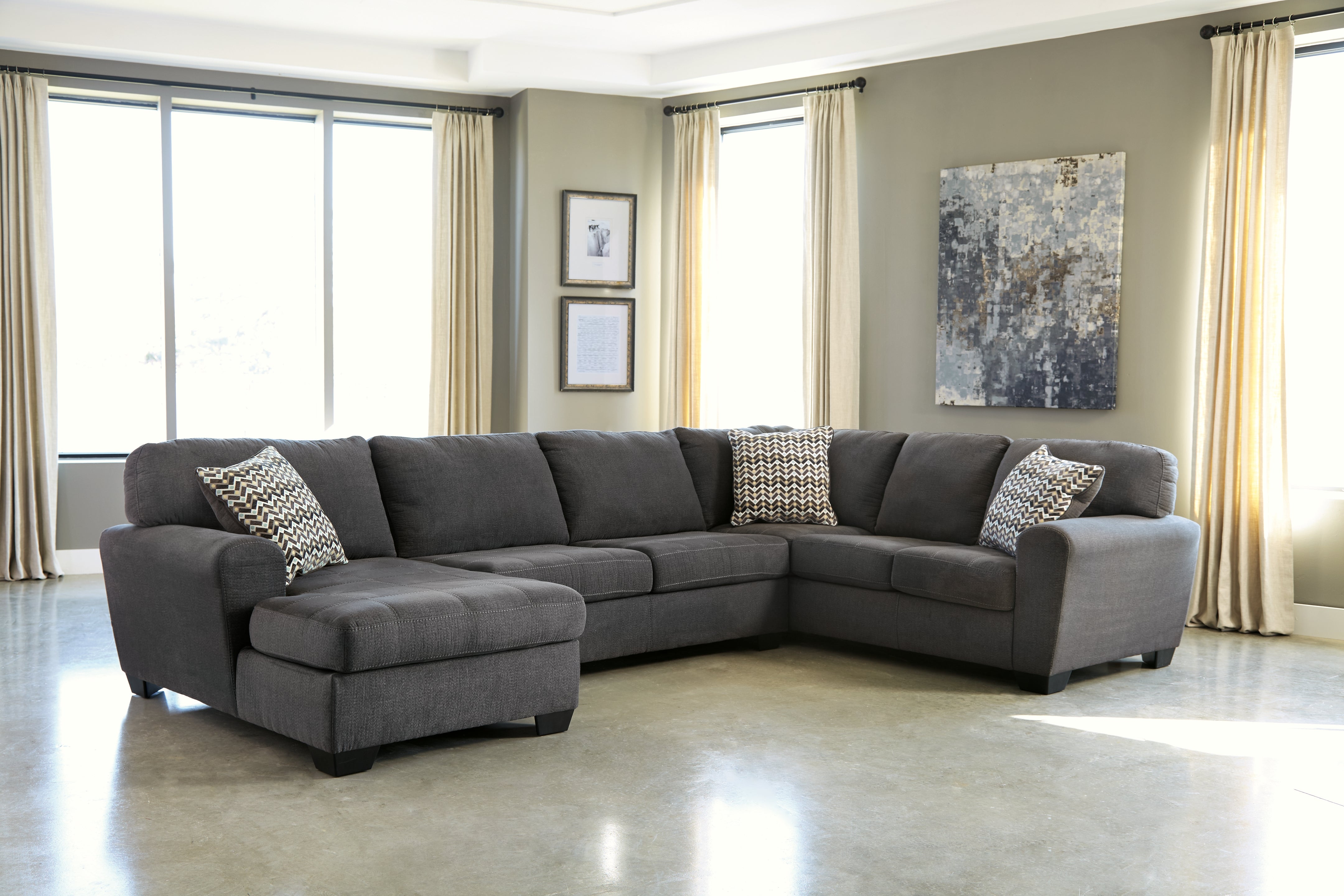 Warmstead Furniture - Ashley Furniture - Ambee Sectional - RAF 3-Piece Sectional with Chaise / Slate - 28620S1
