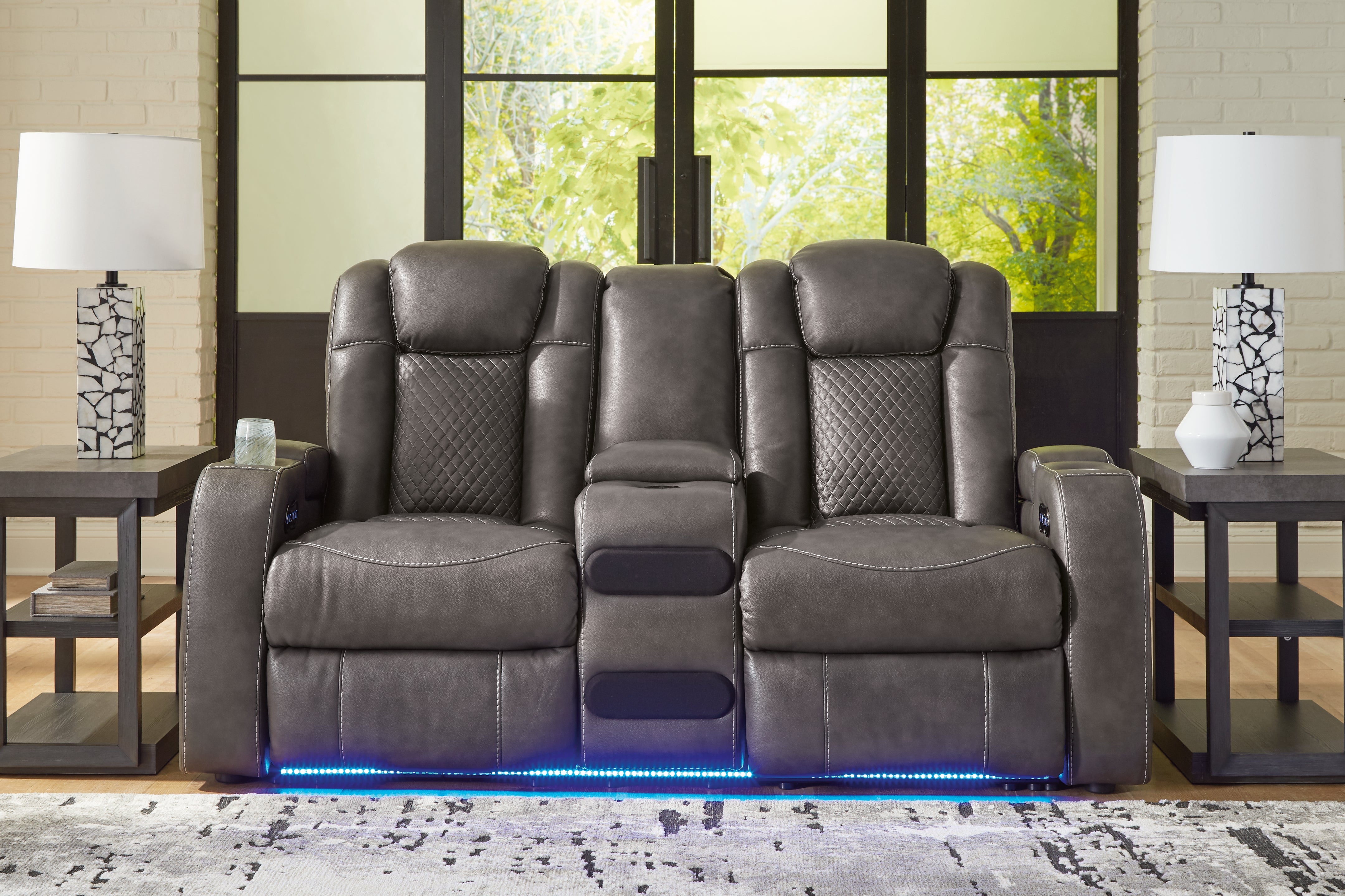 Warmstead Furniture - Ashley Furniture - Fyne-Dyme Living Room - PWR REC Sofa with ADJ Headrest / Sapphire - 3660315