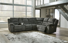 Warmstead Furniture - Ashley Furniture - Nettington Sectional - 3-Piece Power Reclining Sectional / Smoke - 44101S1