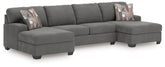 Warmstead Furniture - Ashley Furniture - Newellen Sectional - RAF 3-Piece Sectional with Double Chaise / Hemp - 48404S7