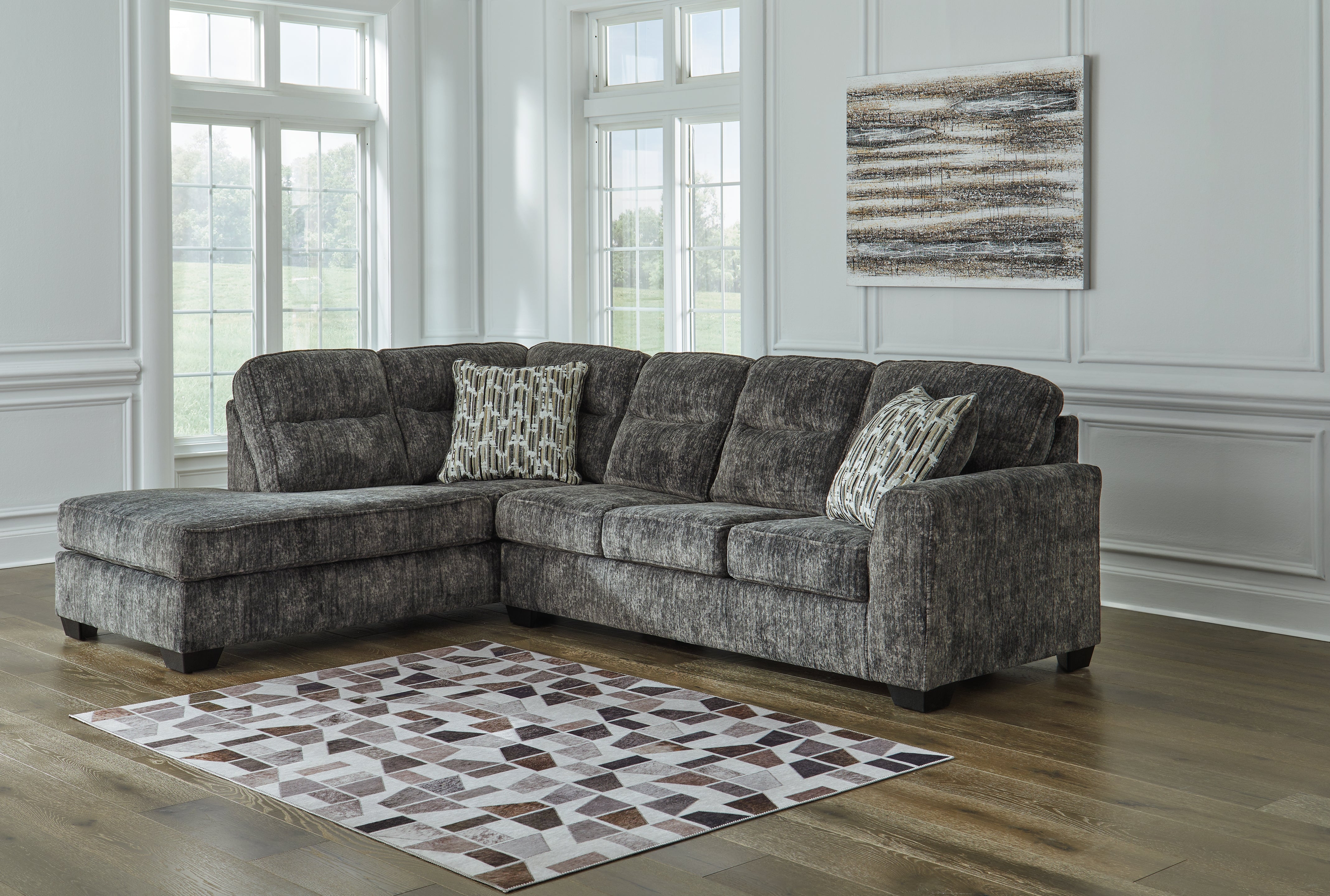 Warmstead Furniture - Ashley Furniture - Lonoke Sectional - LAF 2-Piece Sectional with Chaise / Gunmetal - 50504S2