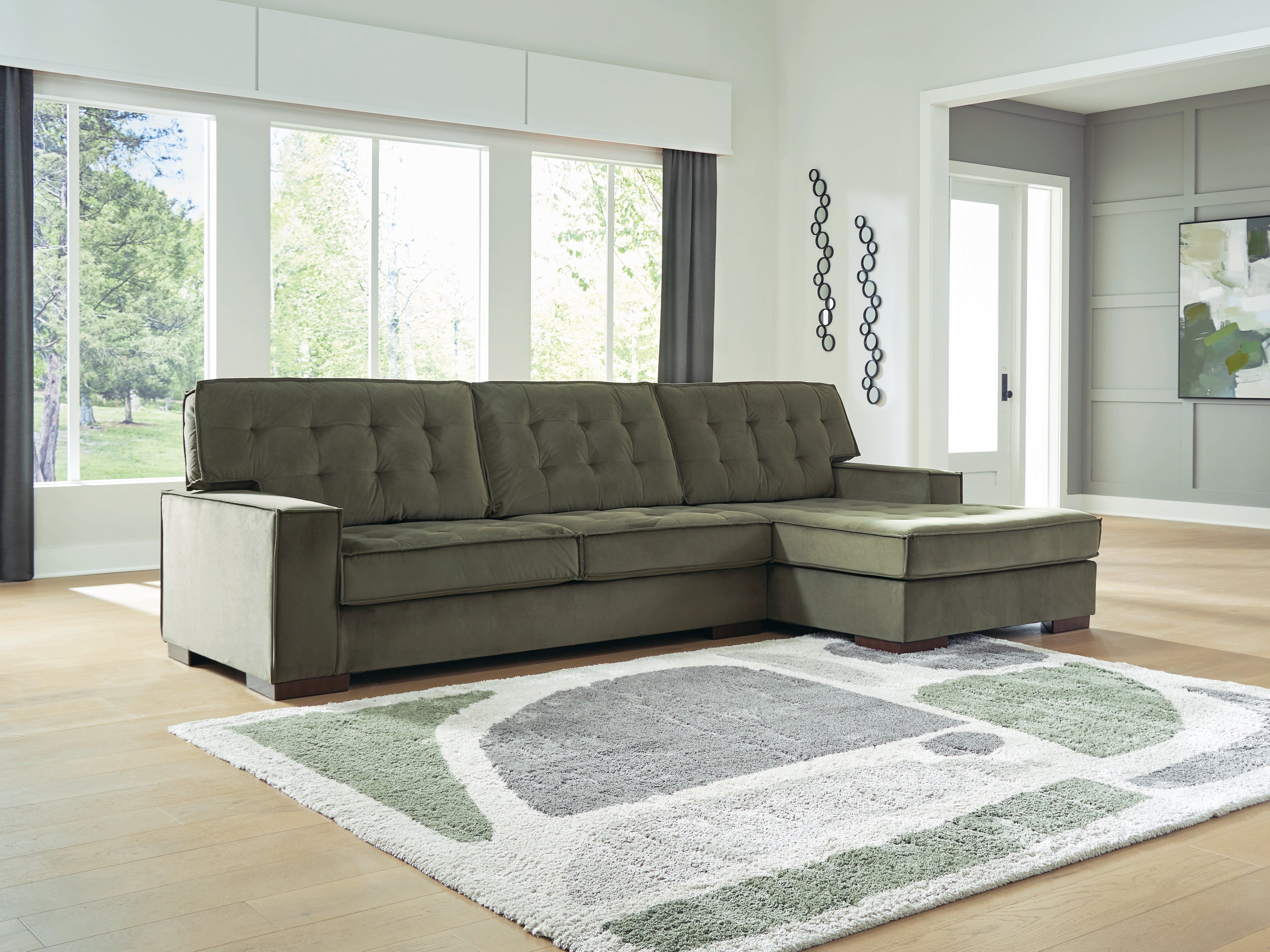 Warmstead Furniture - Ashley Furniture - Caspian-Town Sectional - RAF 2-Piece Sectional with Chaise / Olive - PC61702S1