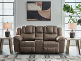Warmstead Furniture - Ashley Furniture - Lowilla Living Room - DBL Rec Loveseat w/Console - PC6450694