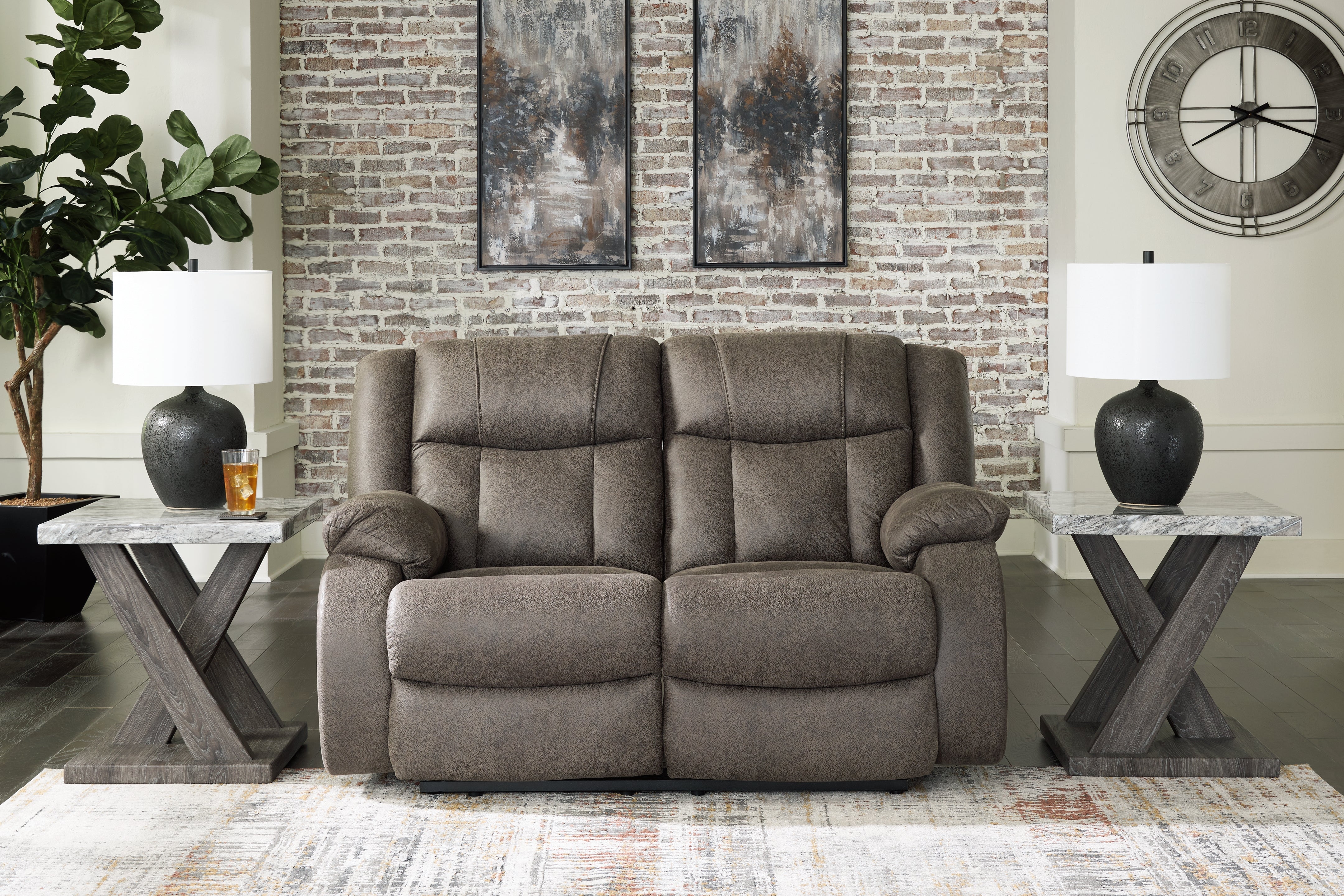 Warmstead Furniture - Ashley Furniture - First Base Living Room - Reclining Sofa / Gunmetal - 6880488