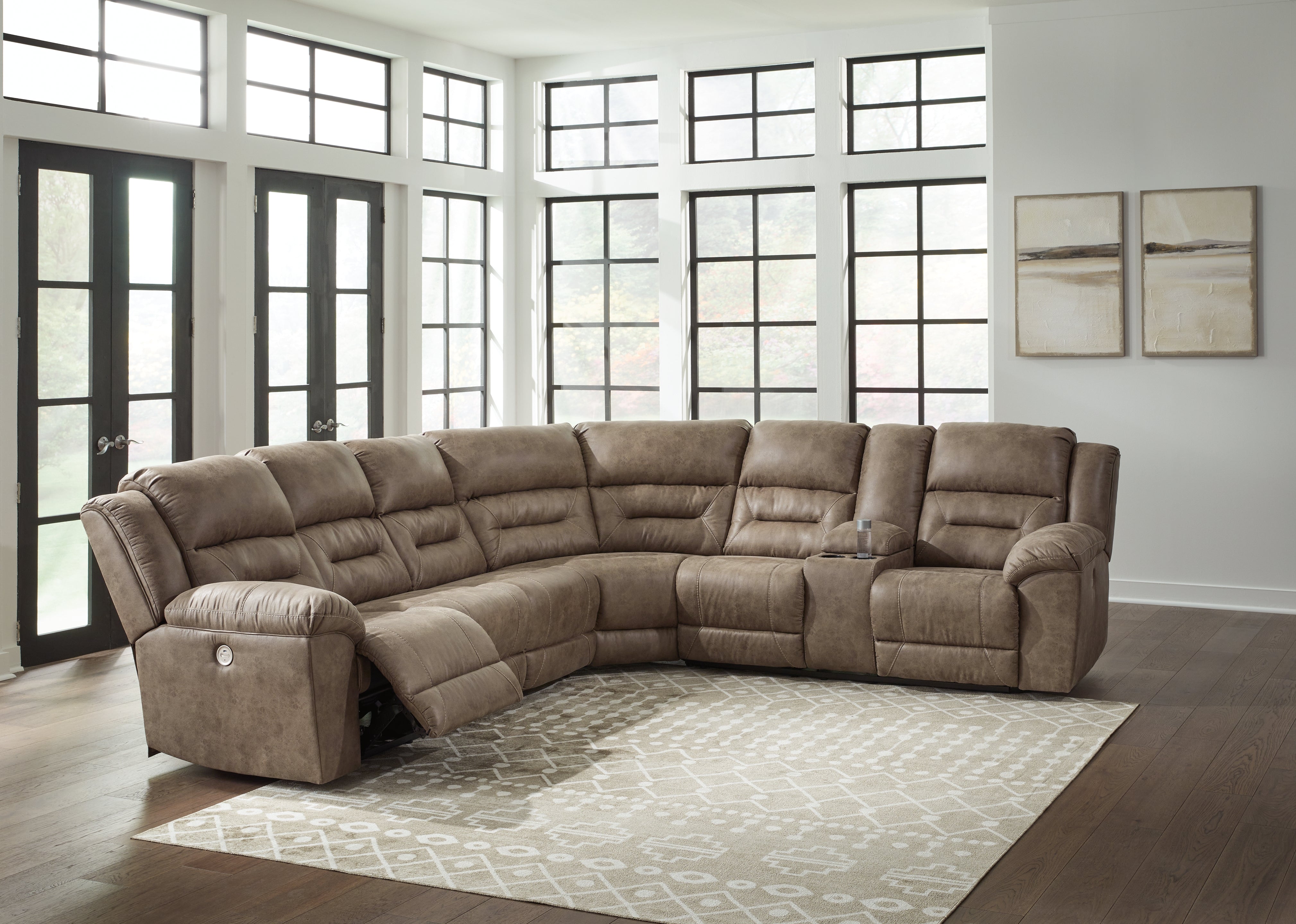 Warmstead Furniture - Ashley Furniture - Ravenel Sectional - 3-Piece Power Reclining Sectional / Fossil - 83106S2