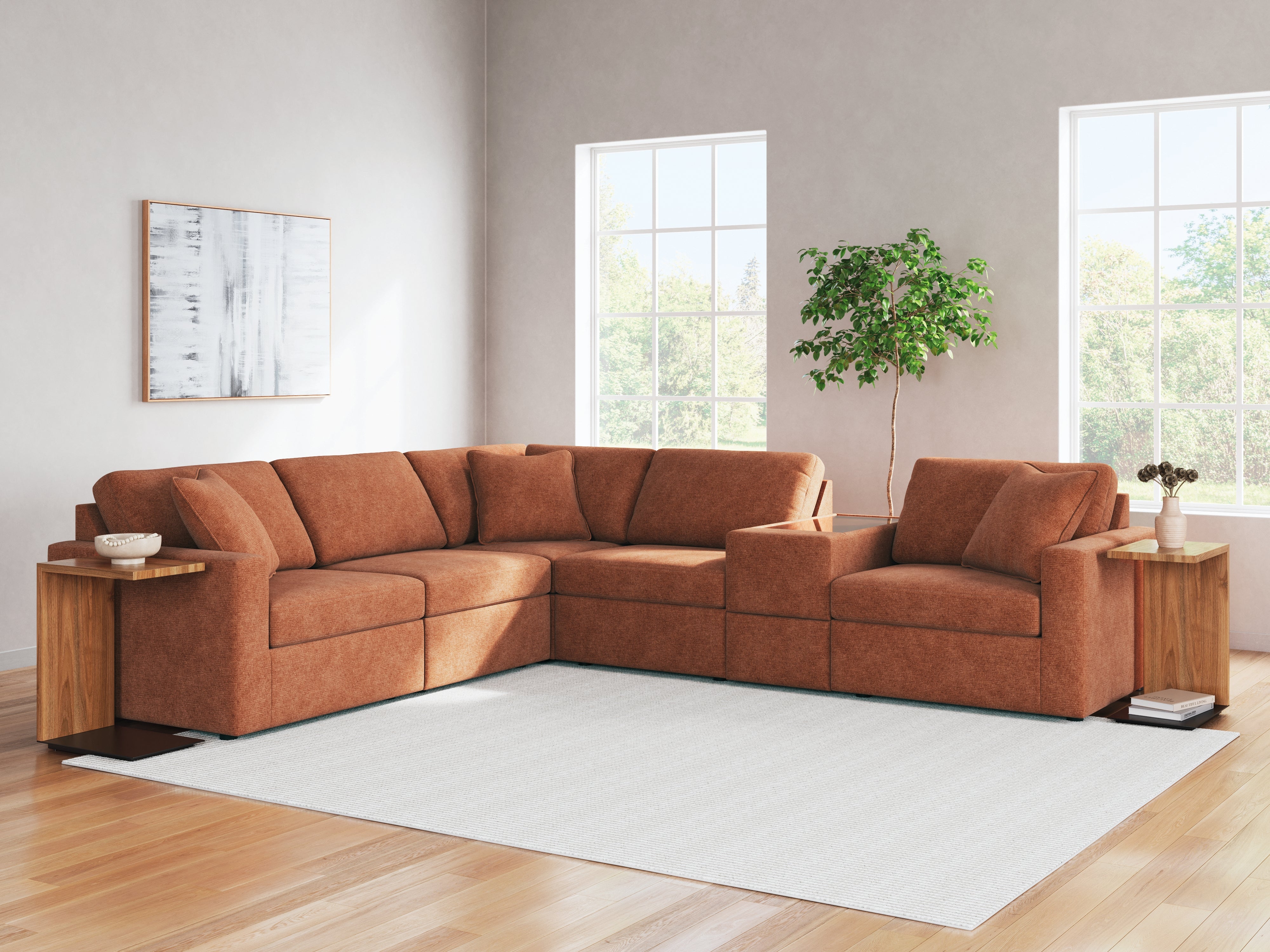 Warmstead Furniture - Ashley Furniture - Modmax Sectional - RAF 7-Piece Sectional with Audio Console / Ink - 92121S75