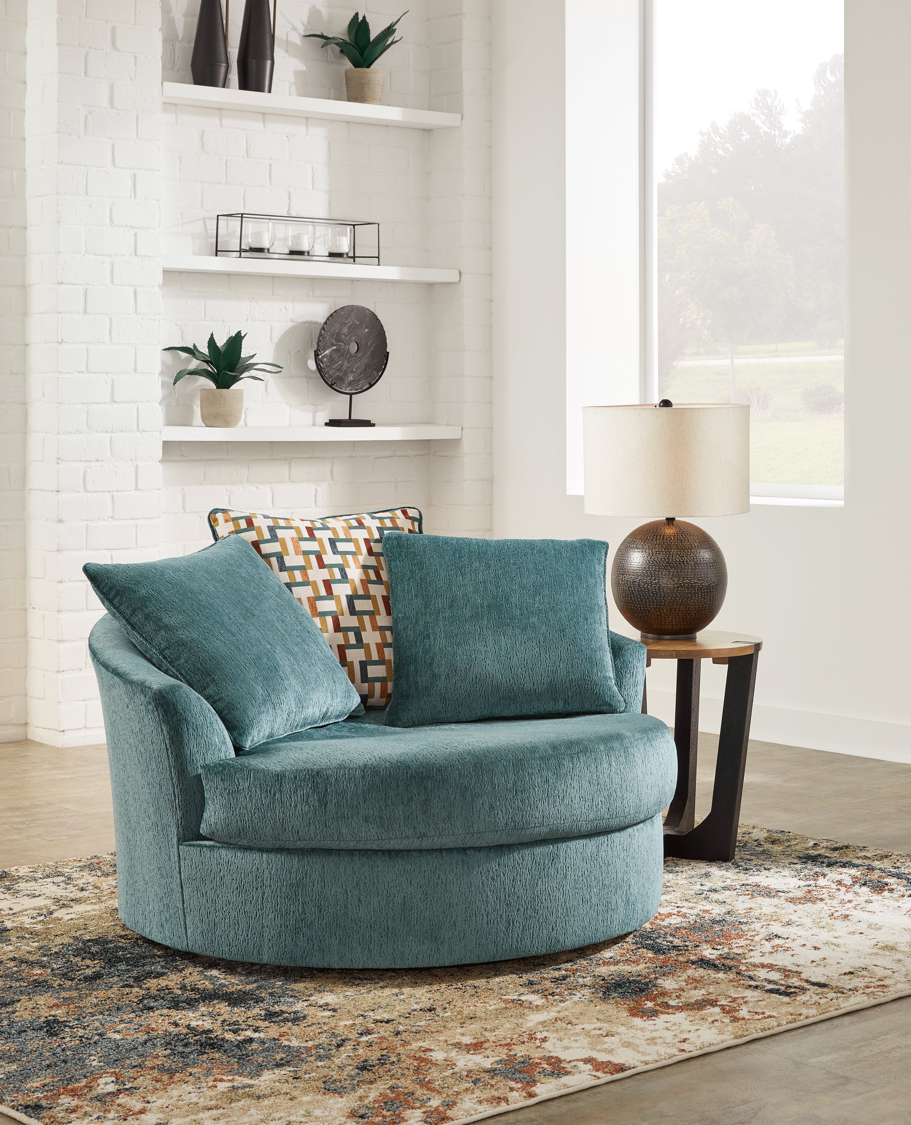 Warmstead Furniture - Ashley Furniture - Laylabrook Living Room - Oversized Swivel Accent Chair / Teal - 9220621