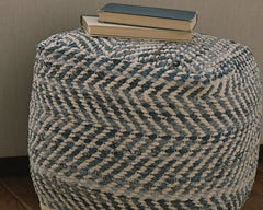 Warmstead Furniture - Ashley Furniture - Chevron Pouf - Pouf / Blue - A1000445