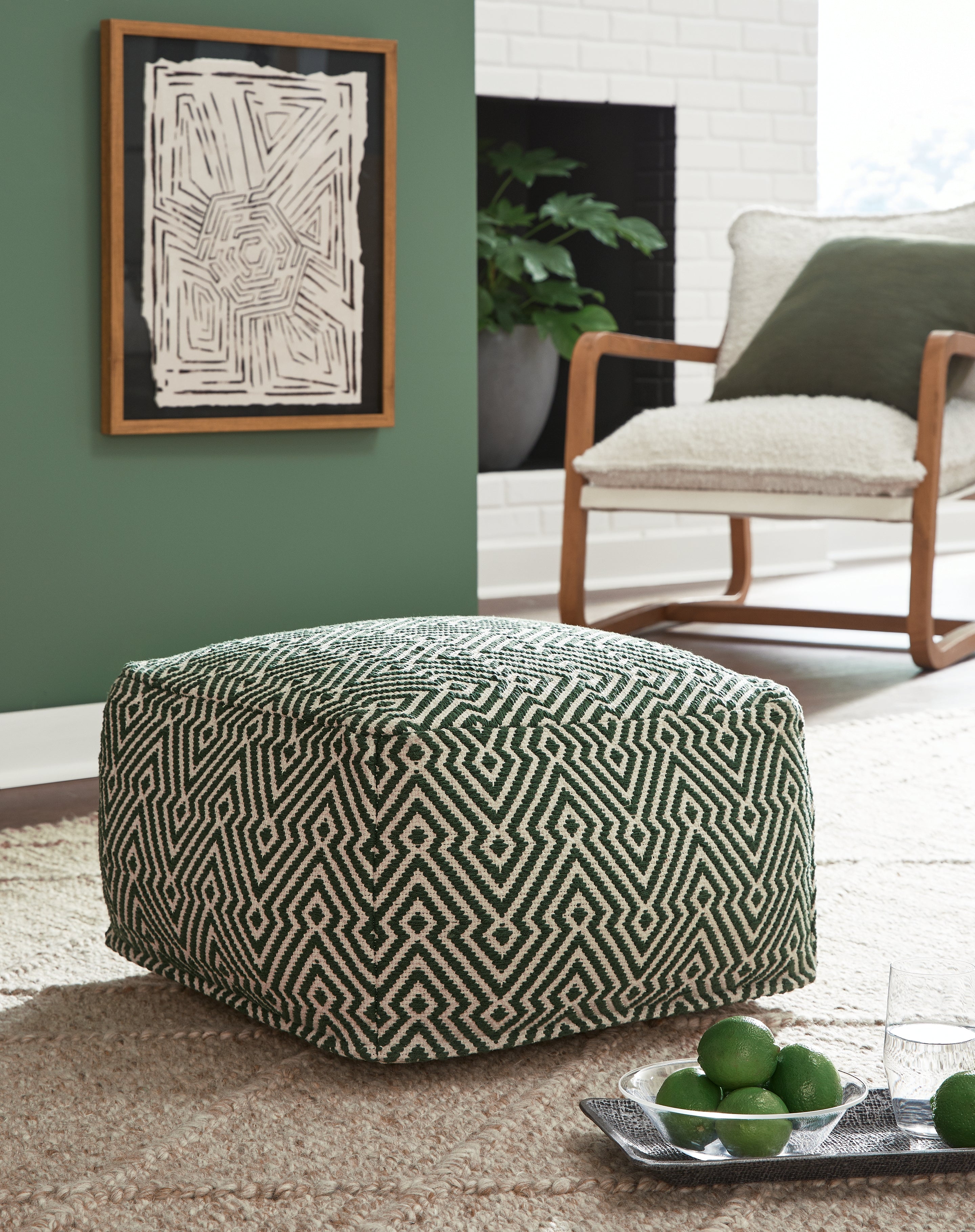 Warmstead Furniture - Ashley Furniture - Abacy Pouf - Pouf / Green/Ivory - A1001053