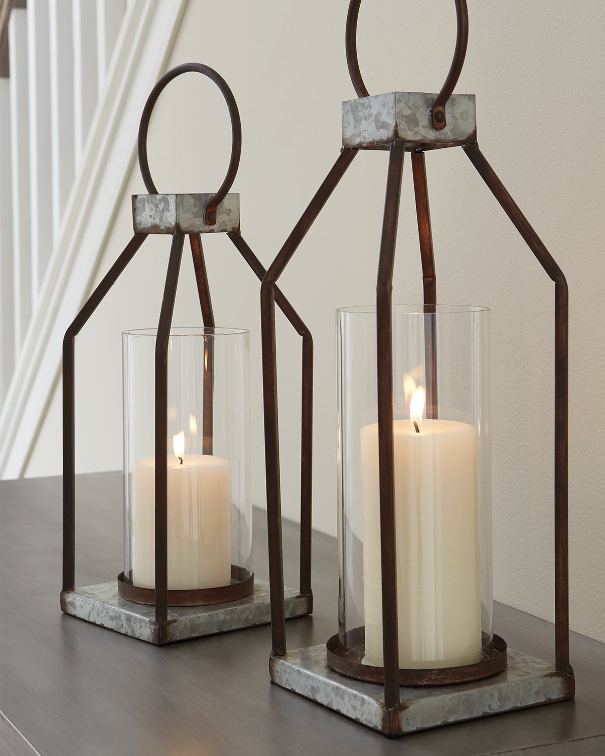 Warmstead Furniture - Ashley Furniture - Diedrick Candle Holder - Lantern Set (Set of 2) / Gray/Black - A2000346