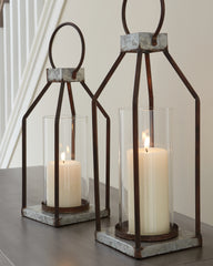 Warmstead Furniture - Ashley Furniture - Diedrick Candle Holder - Lantern Set (Set of 2) / Gray/Black - A2000346