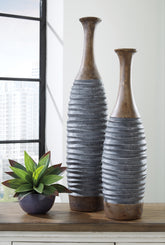 Warmstead Furniture - Ashley Furniture - Blayze Vase - Vase Set (Set of 2) / Antique Gray/Brown - A2000388