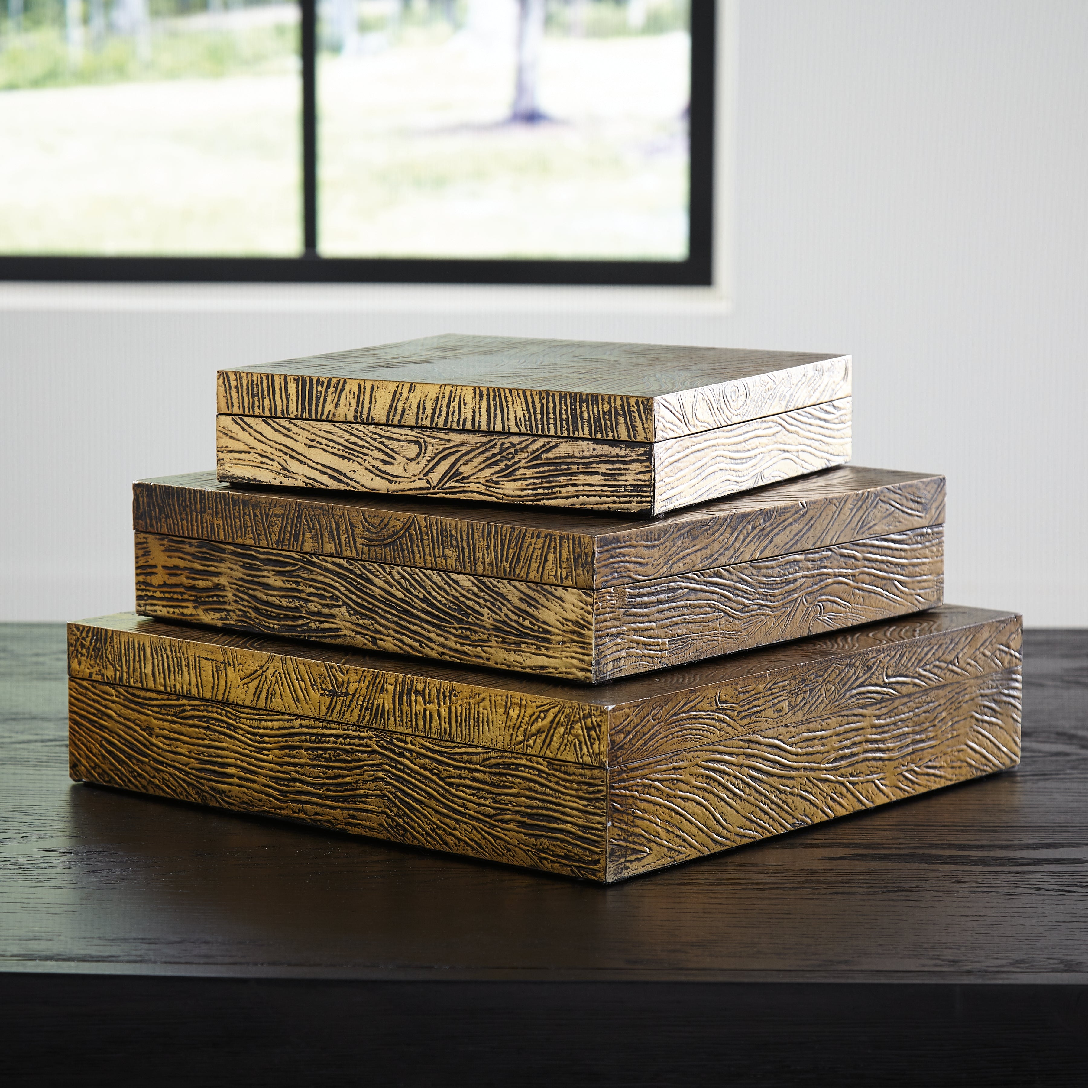Warmstead Furniture - Ashley Furniture - Keldy Box (Set of 3) - Box Set (3/CN) / Antique Brass Finish - A2000490