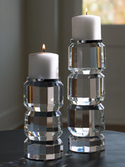Warmstead Furniture - Ashley Furniture - Brentley Candle Holder - Candle Holder Set (Set of 2) / Clear/Silver Finish - A2000770