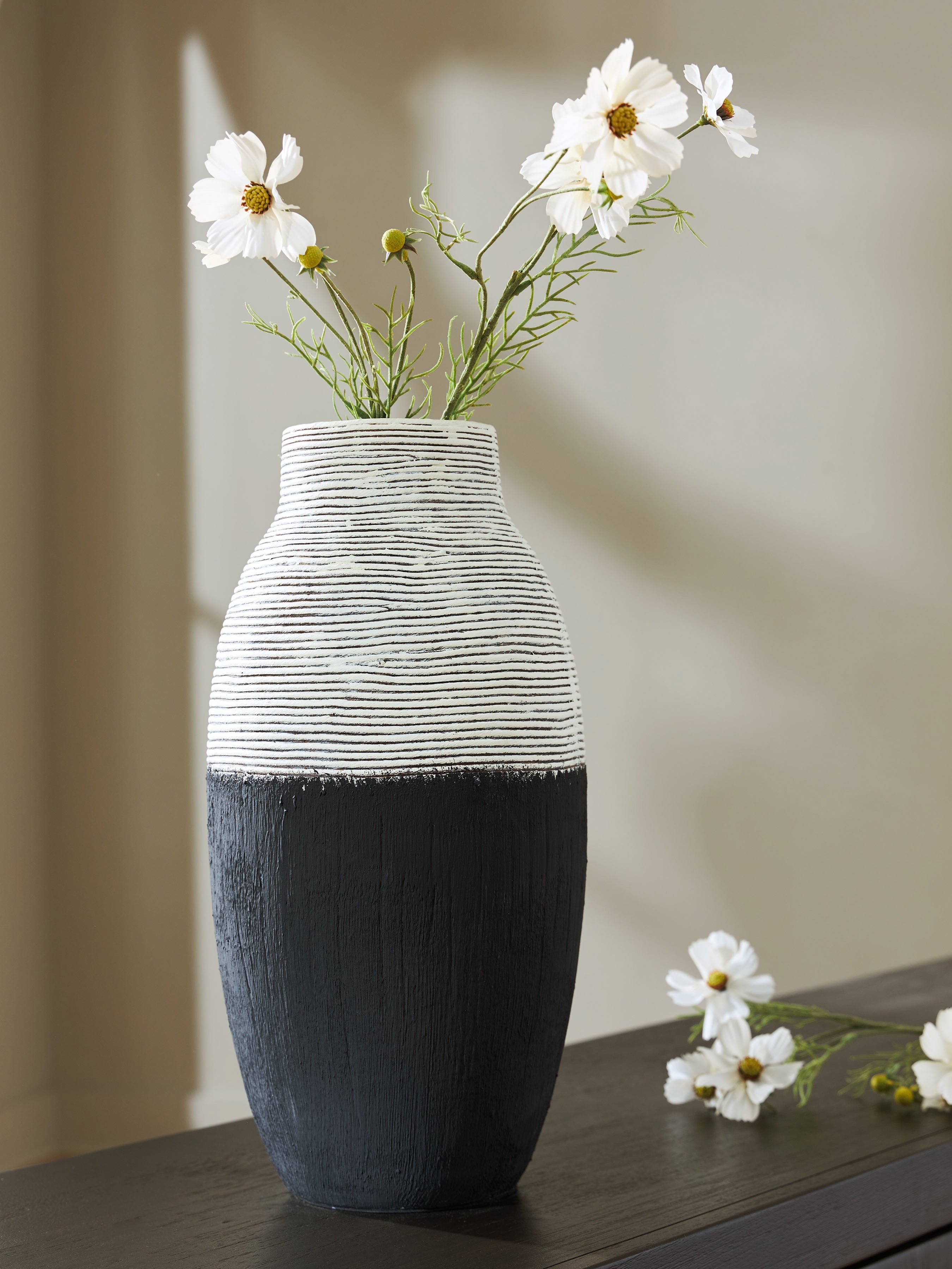 Warmstead Furniture - Ashley Furniture - Girtha Vase - Vase / Antique White/Black - A2000877
