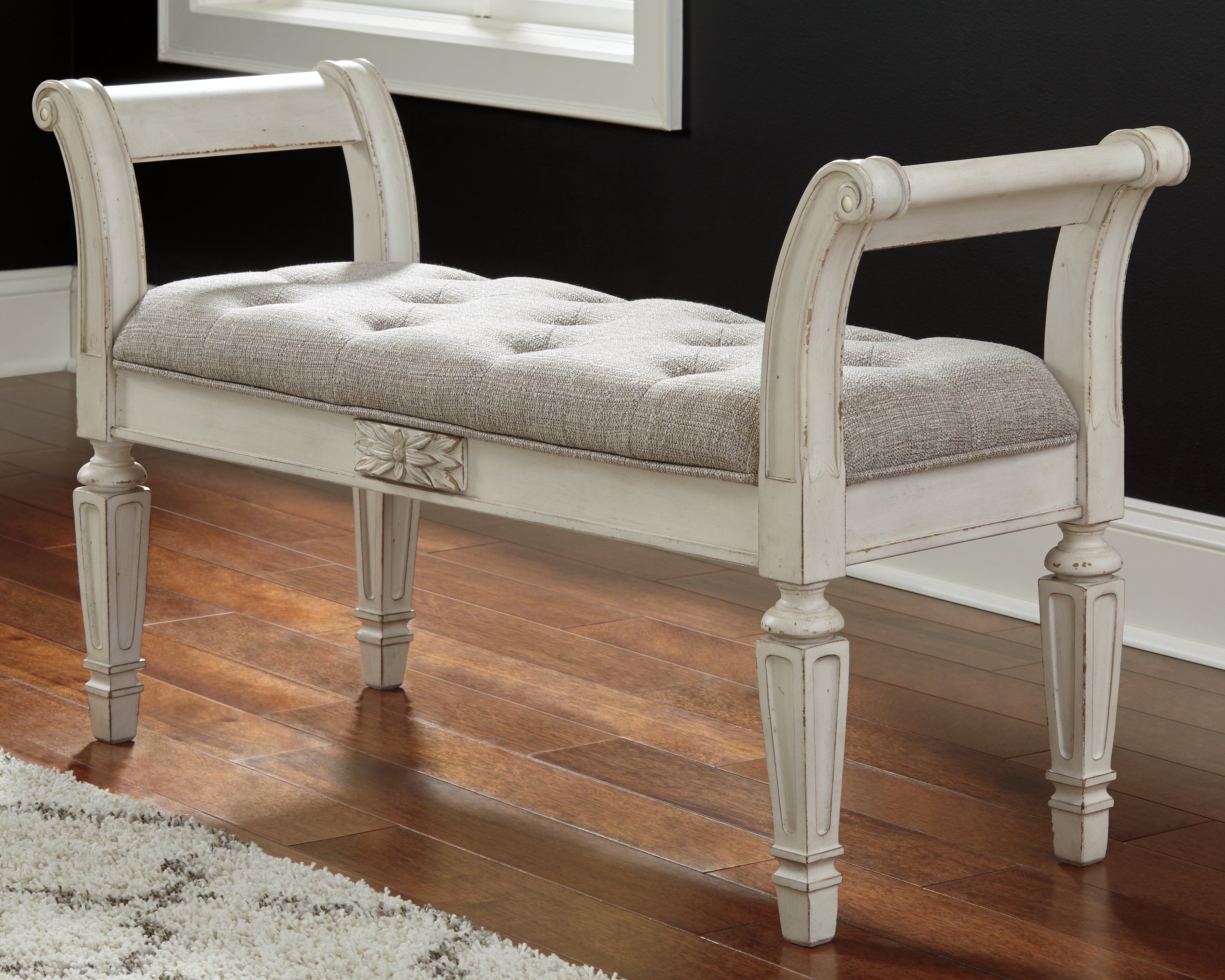 Warmstead Furniture - Ashley Furniture - Realyn Accent Bench - Accent Bench / Antique White / 46"W x 16"D x 26"H - A3000157