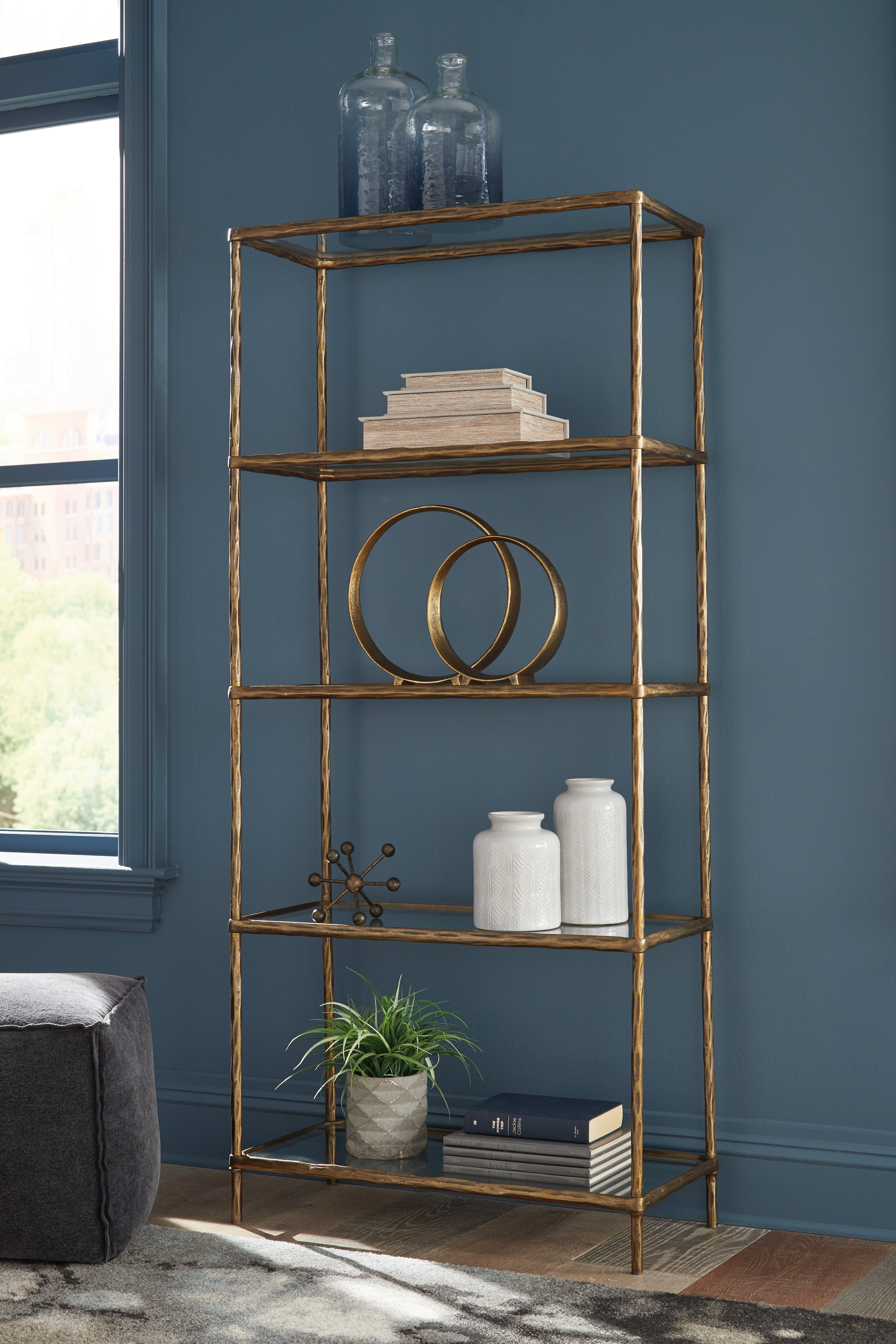 Warmstead Furniture - Ashley Furniture - Ryandale Bookcase - Bookcase / Antique Brass Finish - A4000441