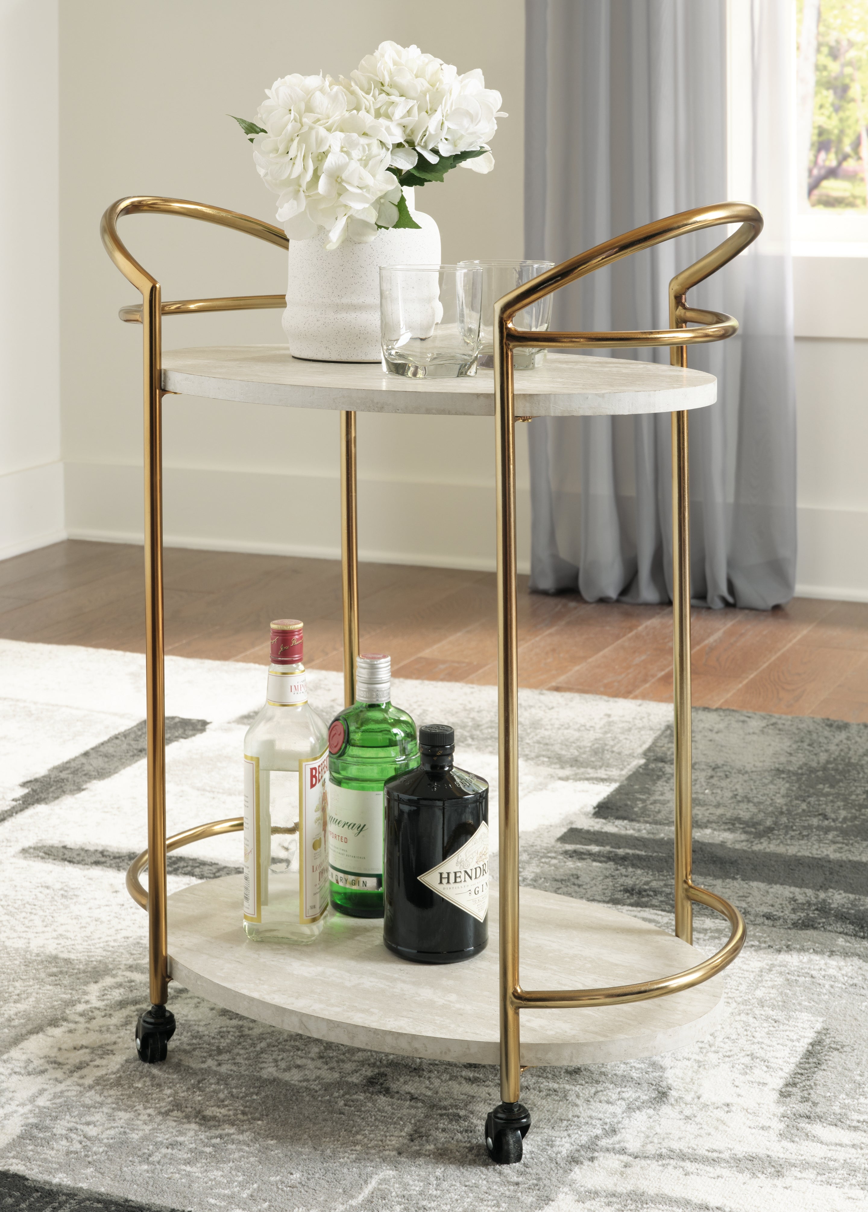 Warmstead Furniture - Ashley Furniture - Tarica Bar Cart - Bar Cart / Cream/Gold Finish - A4000502