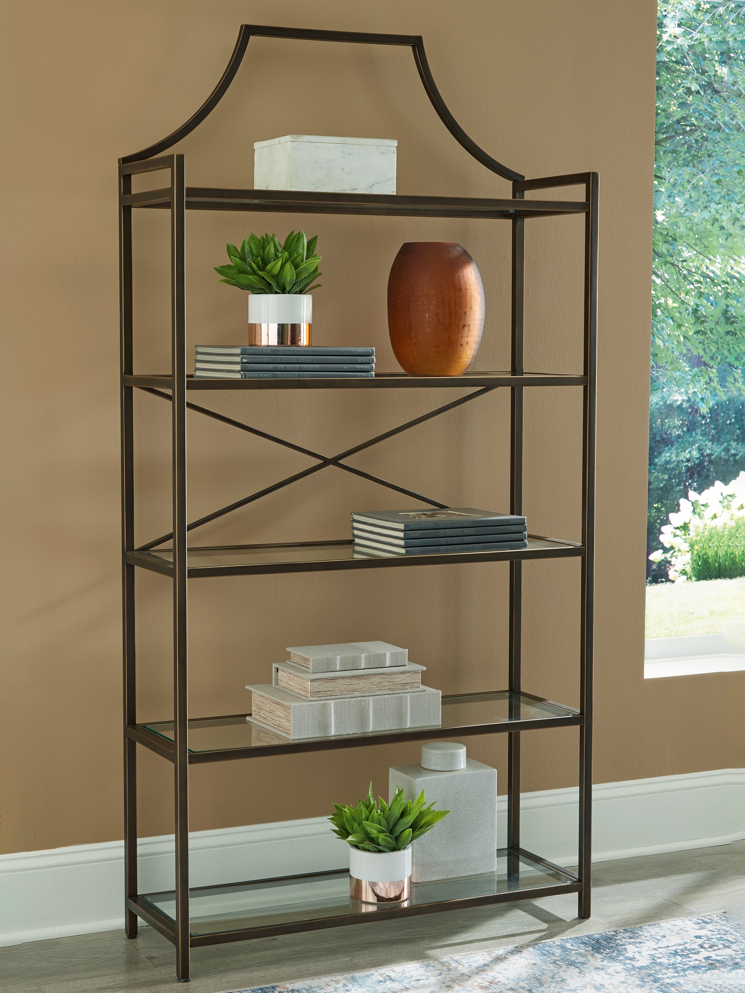 Warmstead Furniture - Ashley Furniture - Bernonly Bookcase - Bookcase / Antique Bronze Finish - A4000556