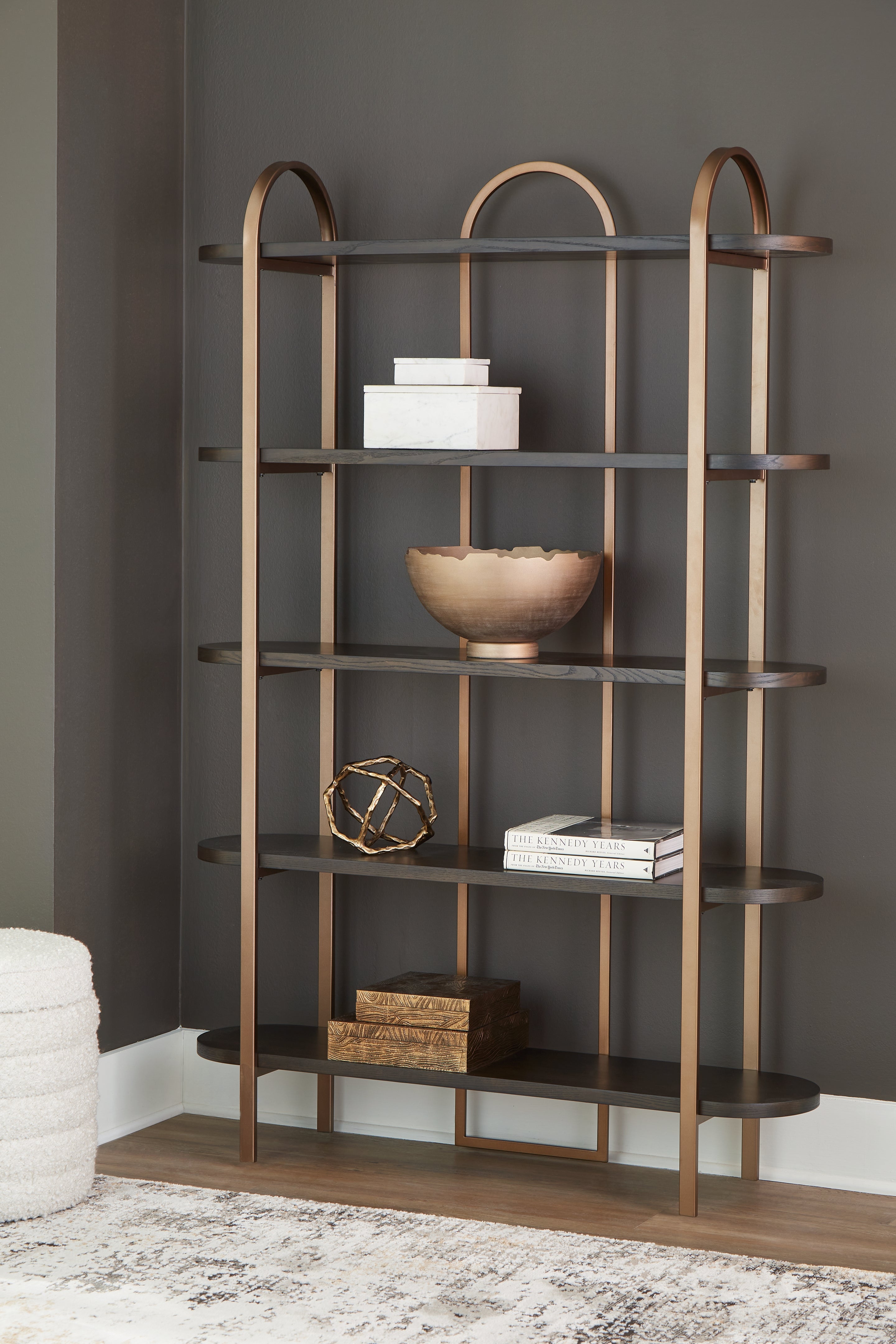 Warmstead Furniture - Ashley Furniture - Brentmour Bookcase - Bookcase / Brown/Gold Finish - A4000589