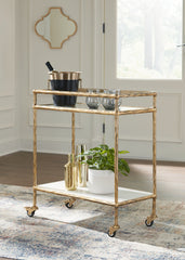 Warmstead Furniture - Ashley Furniture - Plattfield Bar Cart - Bar Cart / Antique Gold Finish - A4000625