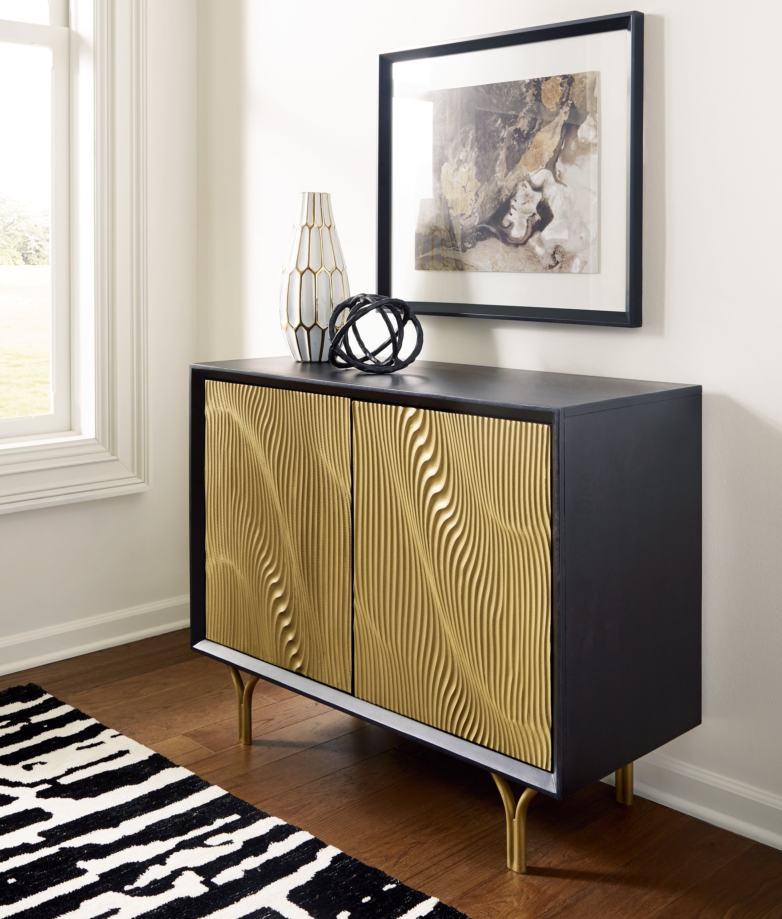 Warmstead Furniture - Ashley Furniture - Tayner Accent Cabinet - Accent Cabinet / Black/Gold Finish - A4000654