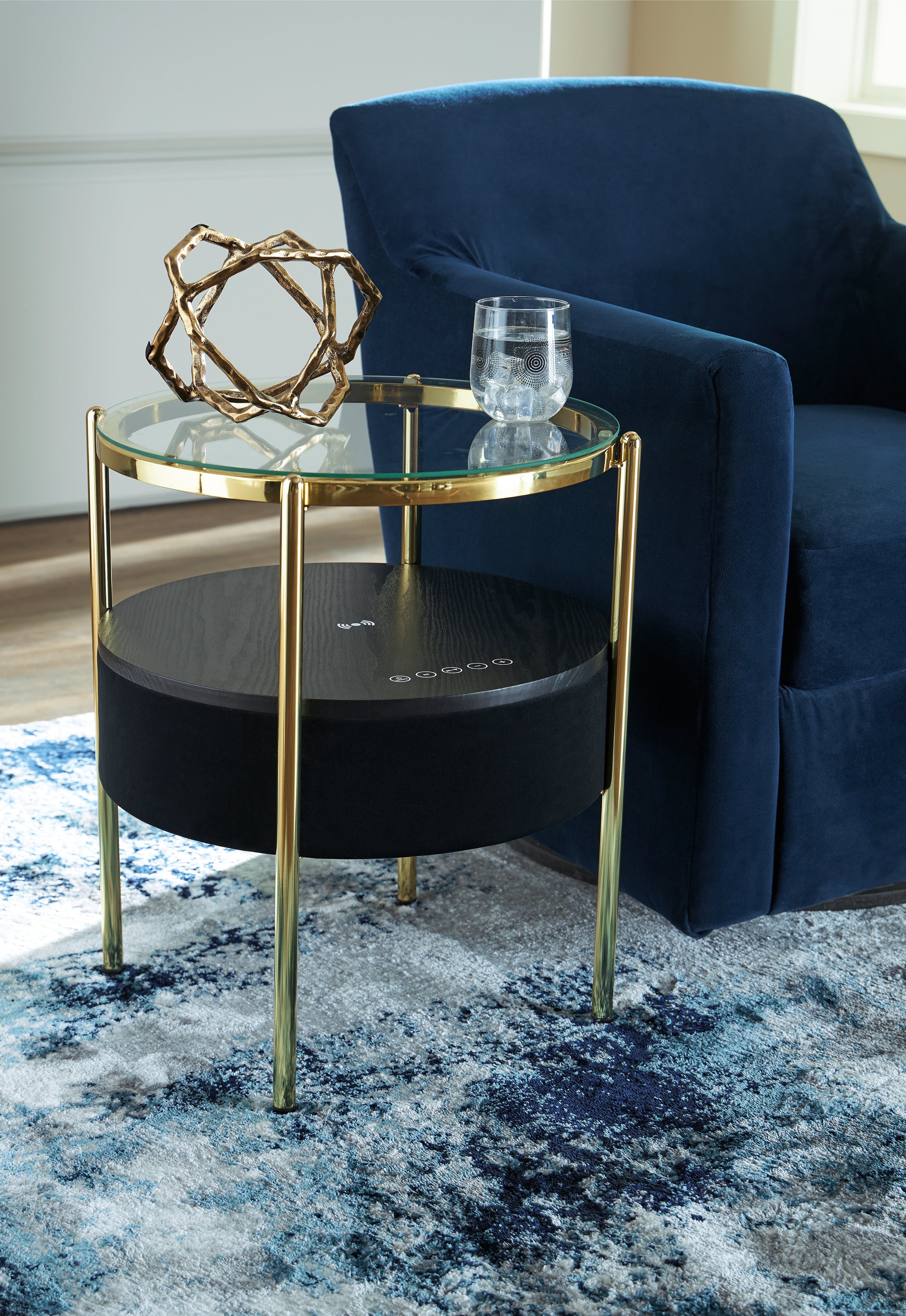 Warmstead Furniture - Ashley Furniture - Nedman Accent Table with Speaker - Accent Table with Speaker / Black/Gold Finish - A4000669