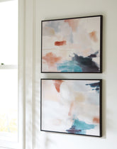 Warmstead Furniture - Ashley Furniture - Caldish Wall Decor - Wall Art Set (Set of 2) / Blue/White/Pink - A8000415