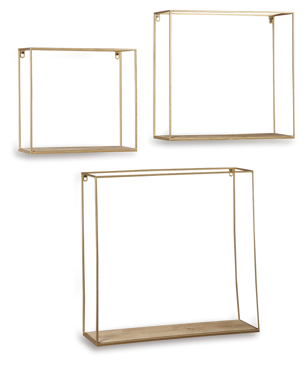 Warmstead Furniture - Ashley Furniture - Efharis Wall Decor - Wall Shelf Set (3/CN) / Natural/Gold Finish - A8010107