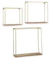 Warmstead Furniture - Ashley Furniture - Efharis Wall Decor - Wall Shelf Set (3/CN) / Natural/Gold Finish - A8010107