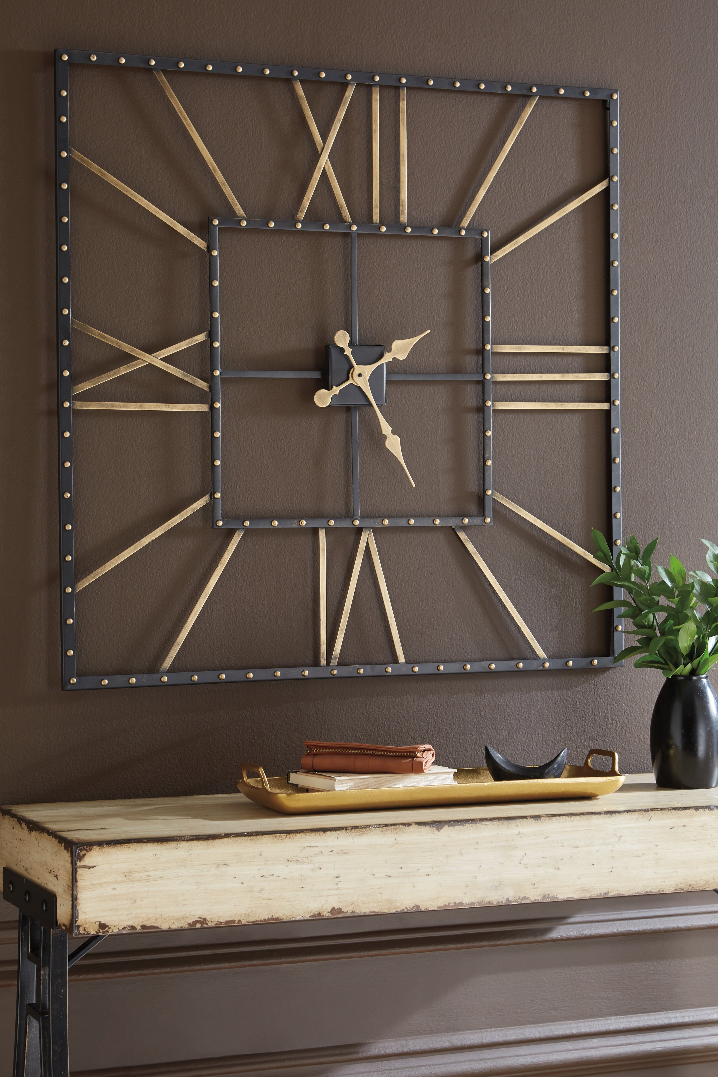 Warmstead Furniture - Ashley Furniture - Thames Wall Decor - Wall Clock / Black/Gold Finish - A8010112