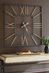 Warmstead Furniture - Ashley Furniture - Thames Wall Decor - Wall Clock / Black/Gold Finish - A8010112