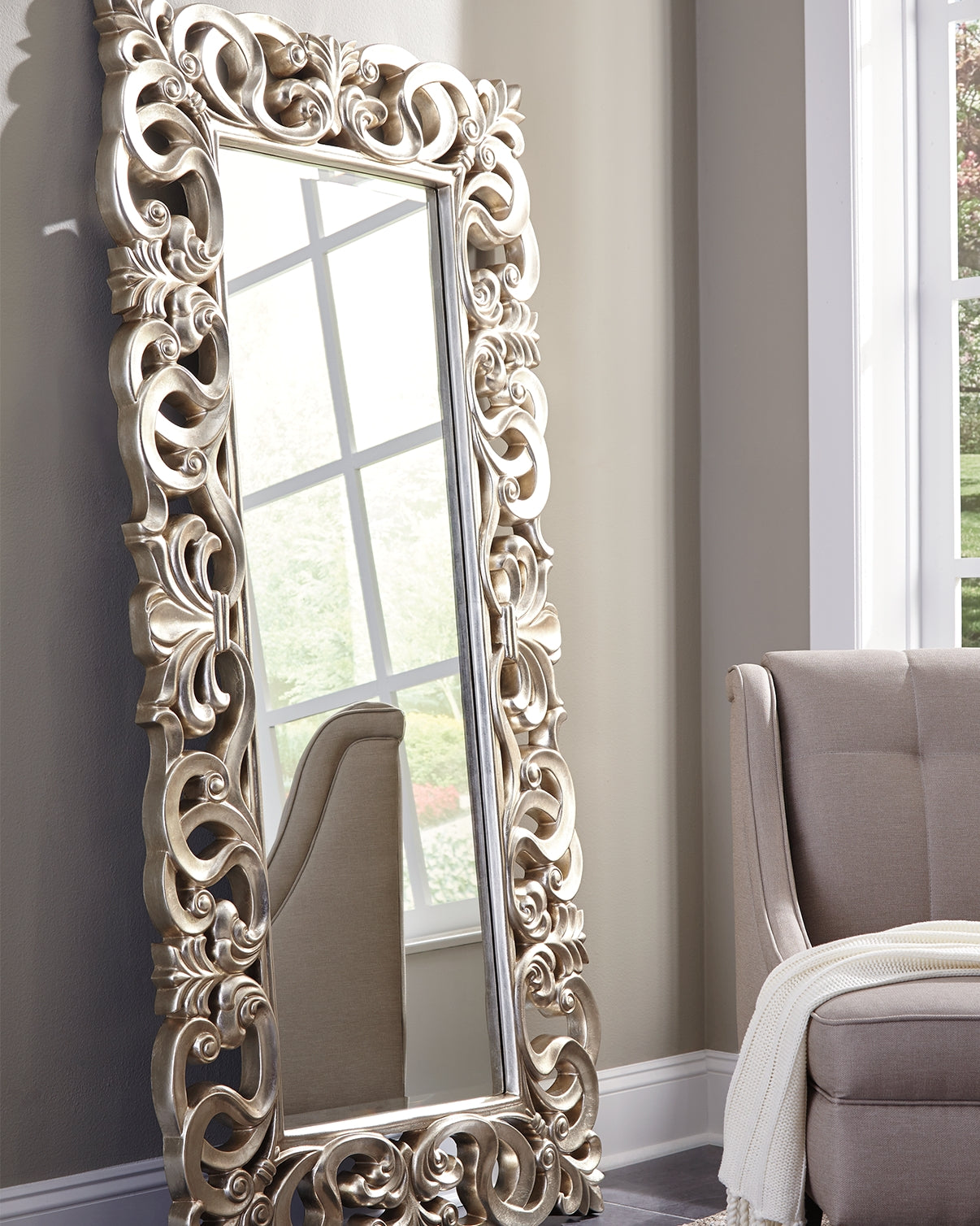 Warmstead Furniture - Ashley Furniture - Lucia Mirror - Floor Mirror / Antique Silver Finish - A8010123