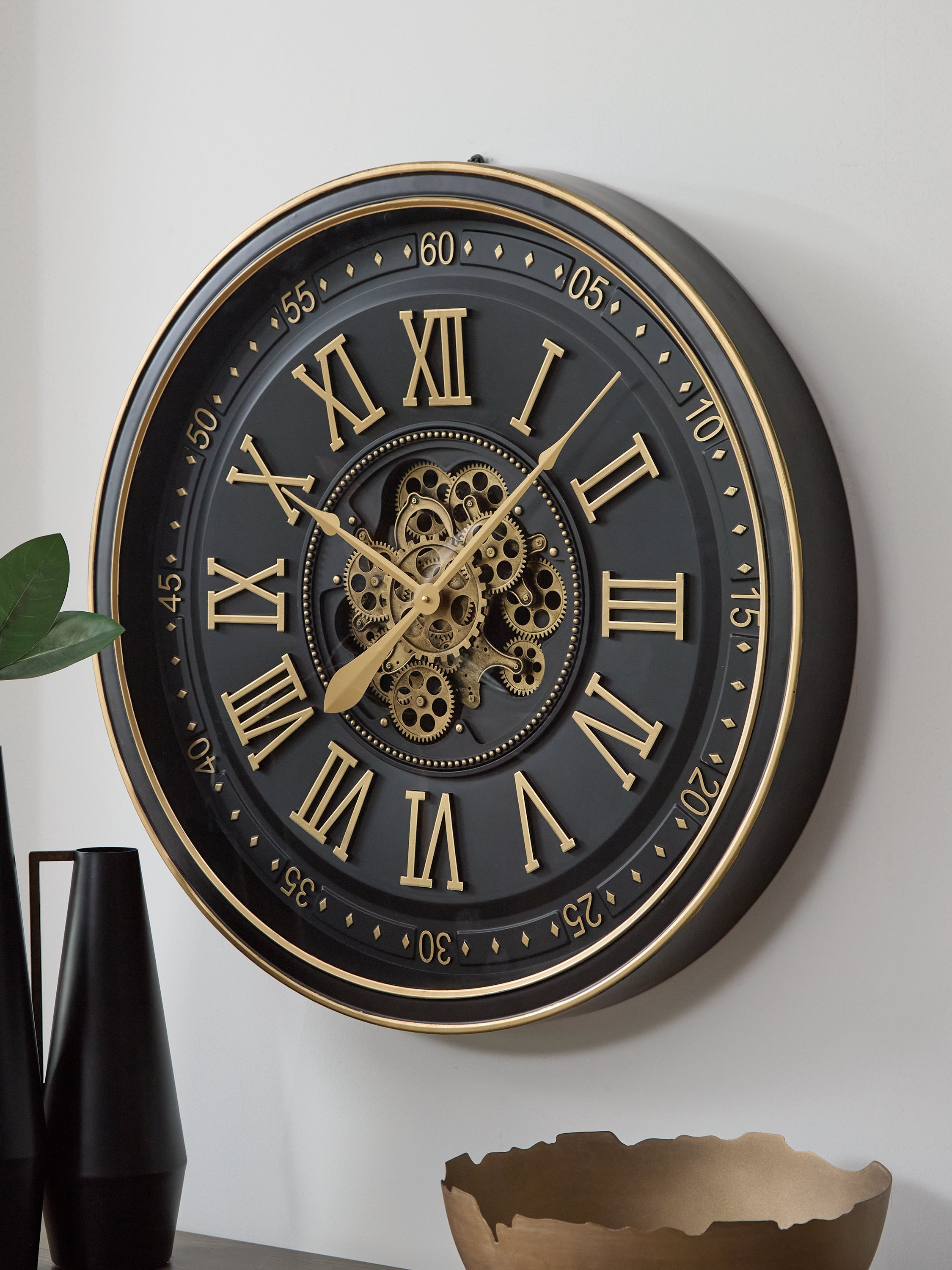 Warmstead Furniture - Ashley Furniture - Dairton Wall Decor - Wall Clock / Black/Gold Finish - A8010385