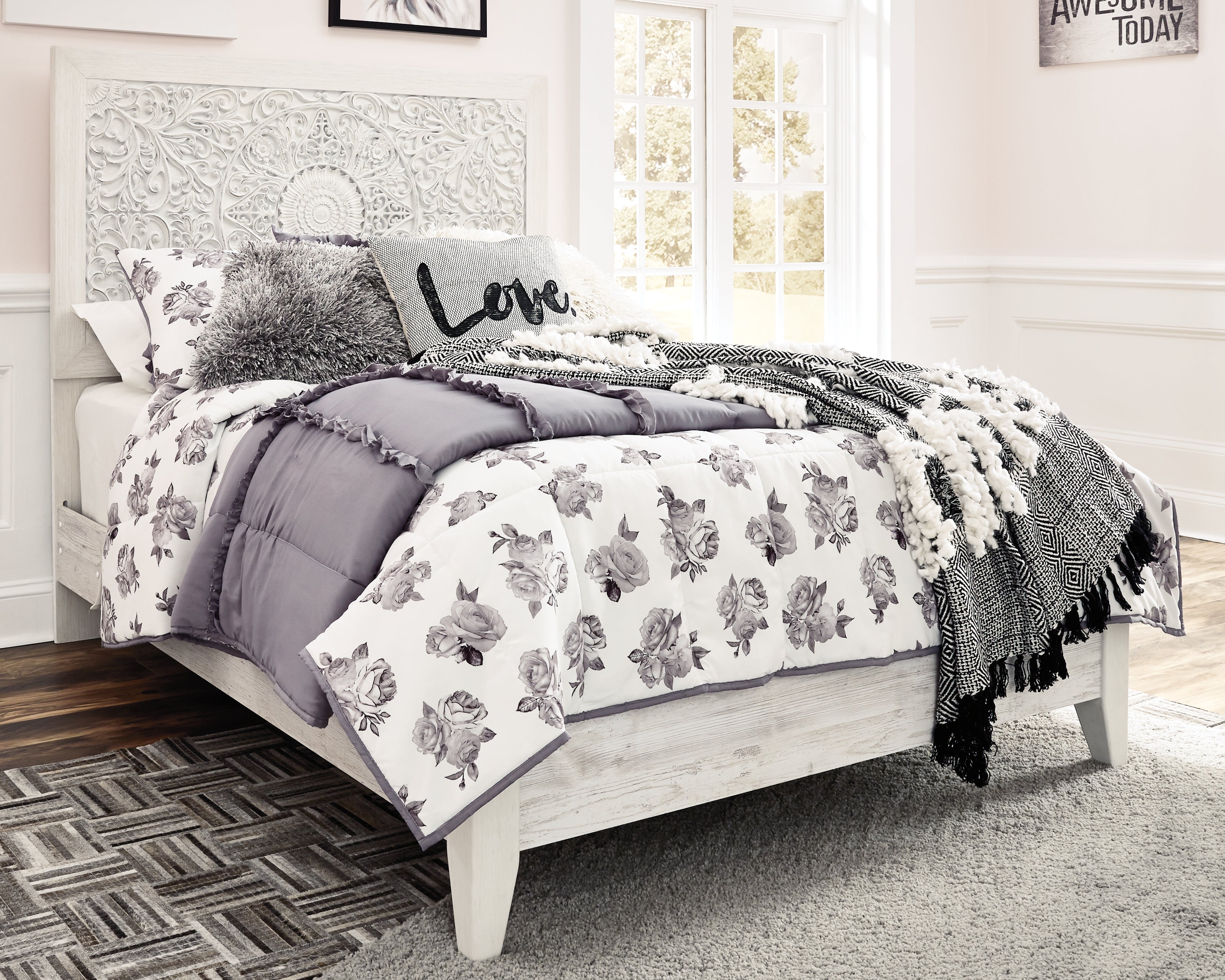 Warmstead Furniture - Ashley Furniture - Paxberry Bedroom - King Panel Bed / Whitewash - B181B10