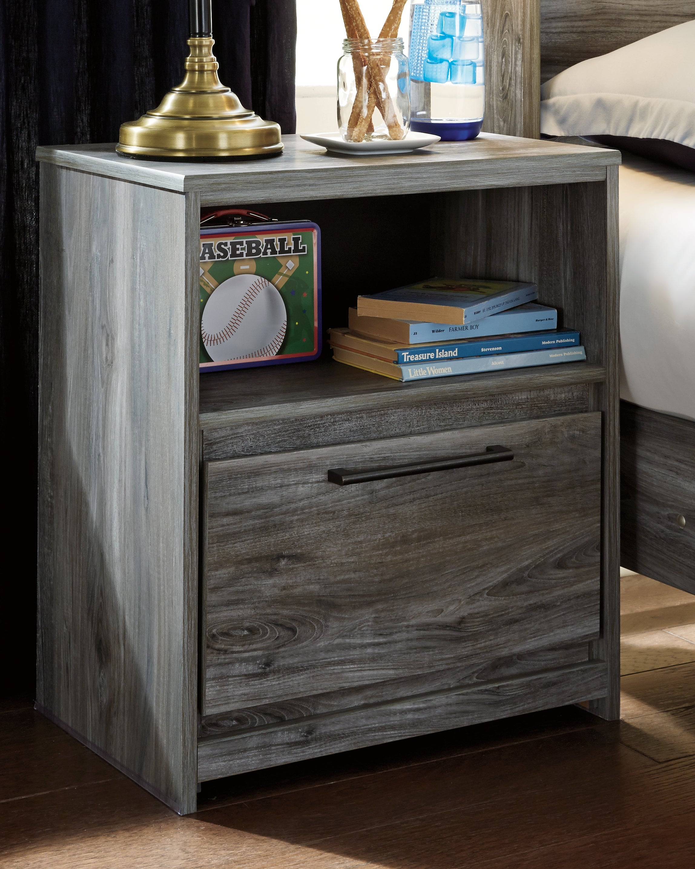 Warmstead Furniture - Ashley Furniture - Baystorm Bedroom - Full Panel Bed with 2 Storage Drawers / Gray - B221B34