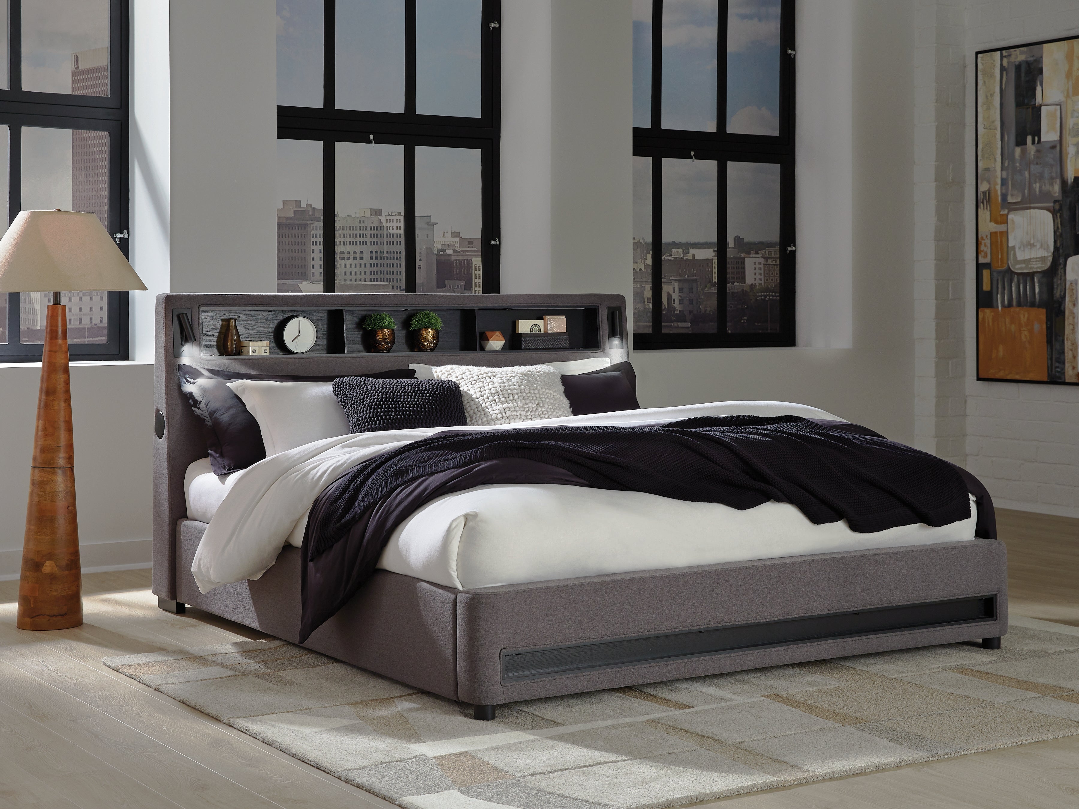 Warmstead Furniture - Ashley Furniture - Verishaw Bedroom - King Upholstered Bed / Gray - PCB2721B21