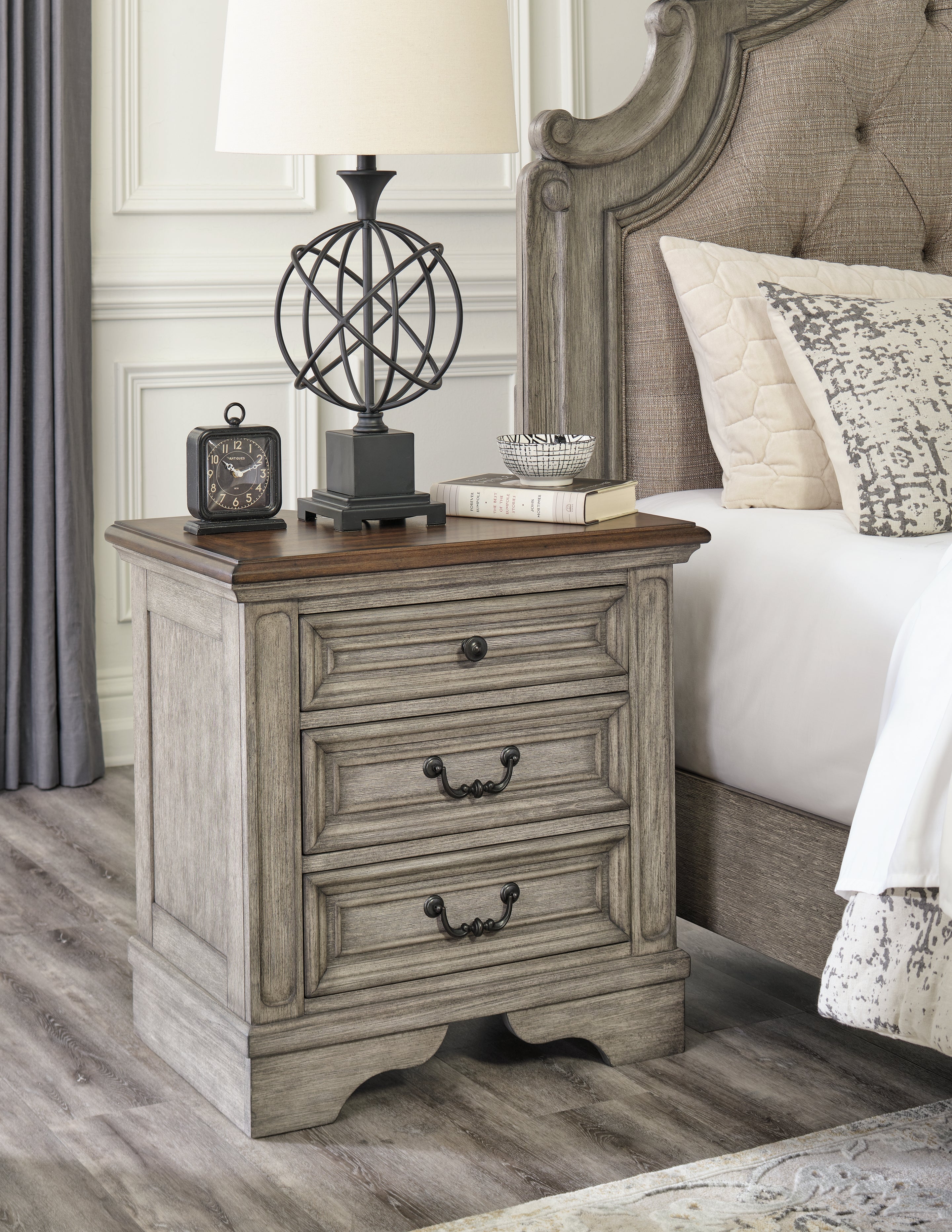Warmstead Furniture - Ashley Furniture - Lodenbay Bedroom - Three Drawer Night Stand / Antique Gray/Brown - B751-93