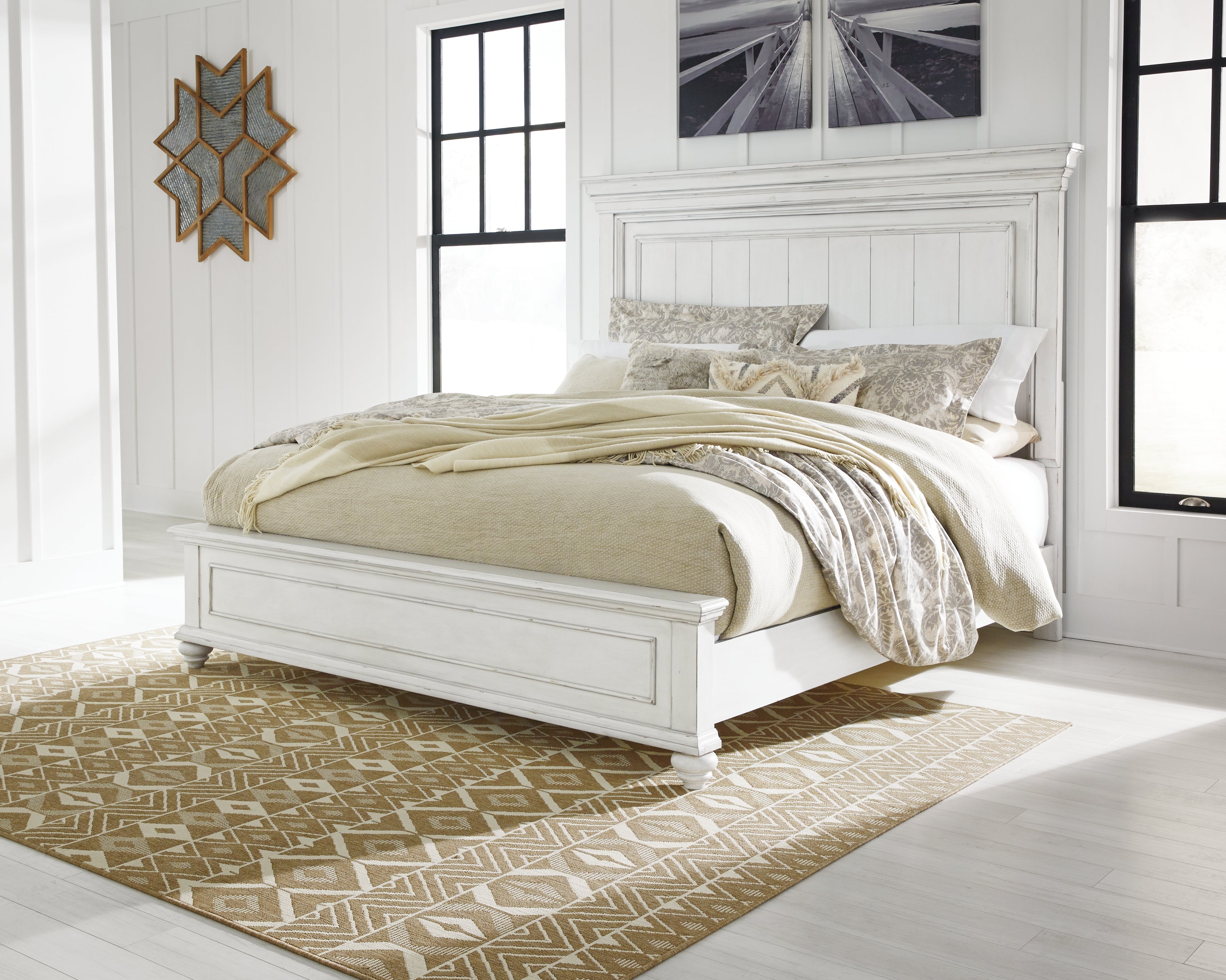 Warmstead Furniture - Ashley Furniture - Kanwyn Bedroom - California King Panel Bed with Storage Bench / Whitewash - B777B12