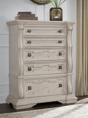 Warmstead Furniture - Ashley Furniture - Bruchandi Bedroom - Five Drawer Chest / Antique White - PCB948-46