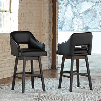 Warmstead Furniture - Ashley Furniture - Tallenger Dining Room - Bar Height Bar Stool (Set of 2) / Black/Dark Brown - D380-930X2