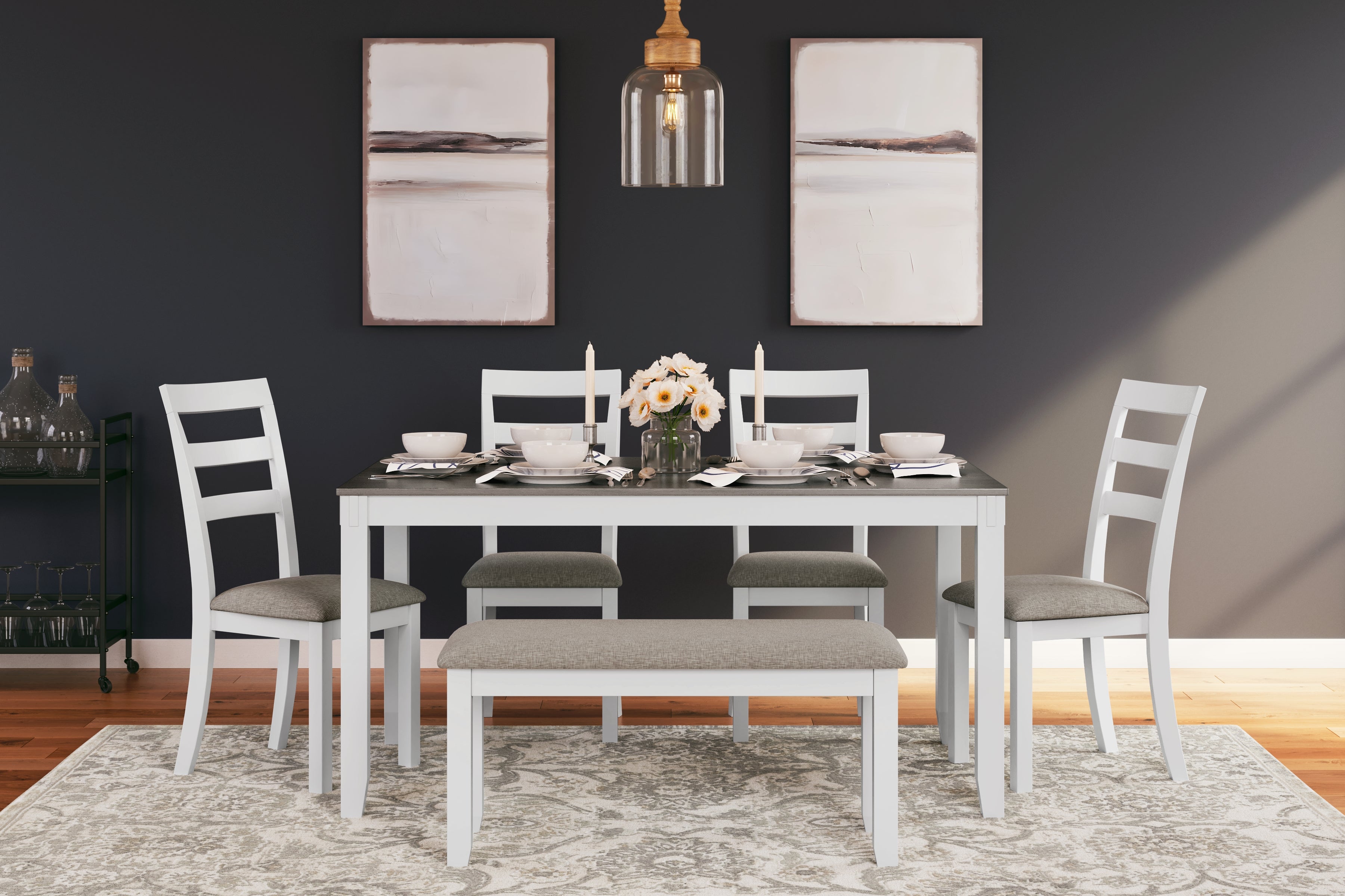 Warmstead Furniture - Ashley Furniture - Stonehollow Dining Room - RECT DRM Table Set (6/CN) / White/Gray - D382-325