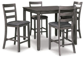 Warmstead Furniture - Ashley Furniture - Bridson Dining Room - Square Counter TBL Set (5/CN) / Gray - D383-223
