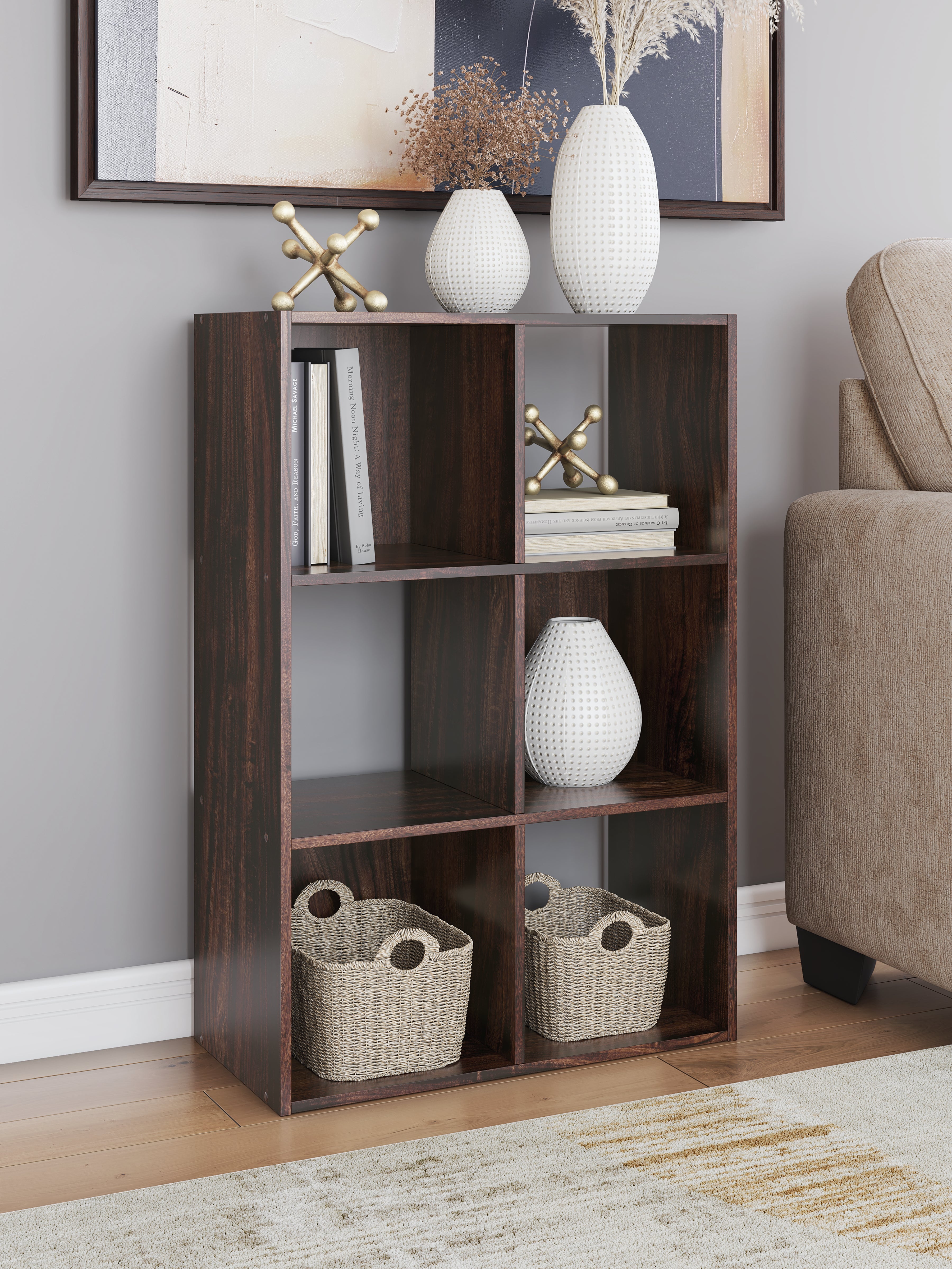 Warmstead Furniture - Ashley Furniture - Glosmount Six Cube Organizer - Six Cube Organizer / Cherry/Light Brown - EA1055-3X2