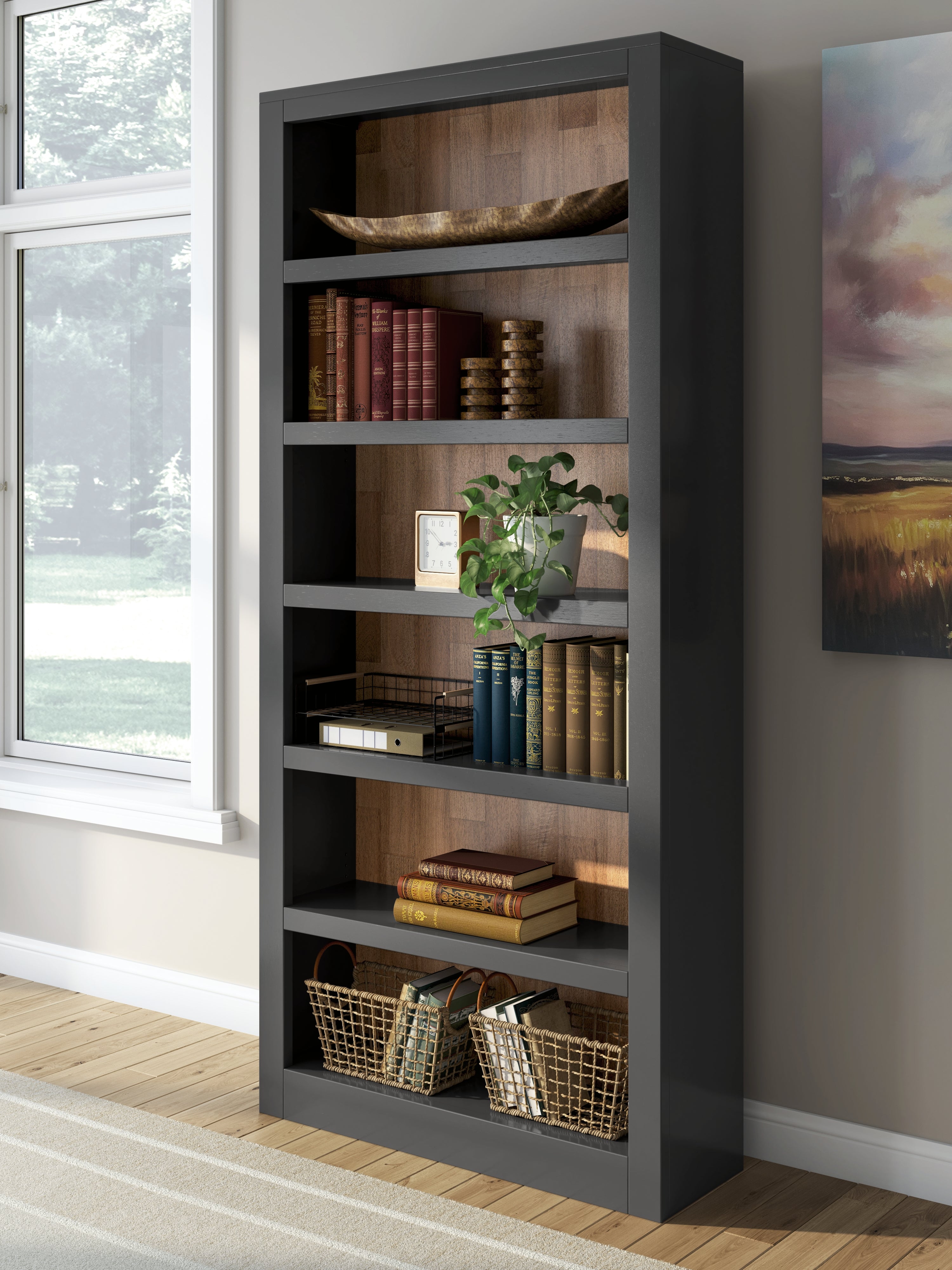Warmstead Furniture - Ashley Furniture - Wildenauer Bookcase - Bookcase / Brown/Black - H664-70