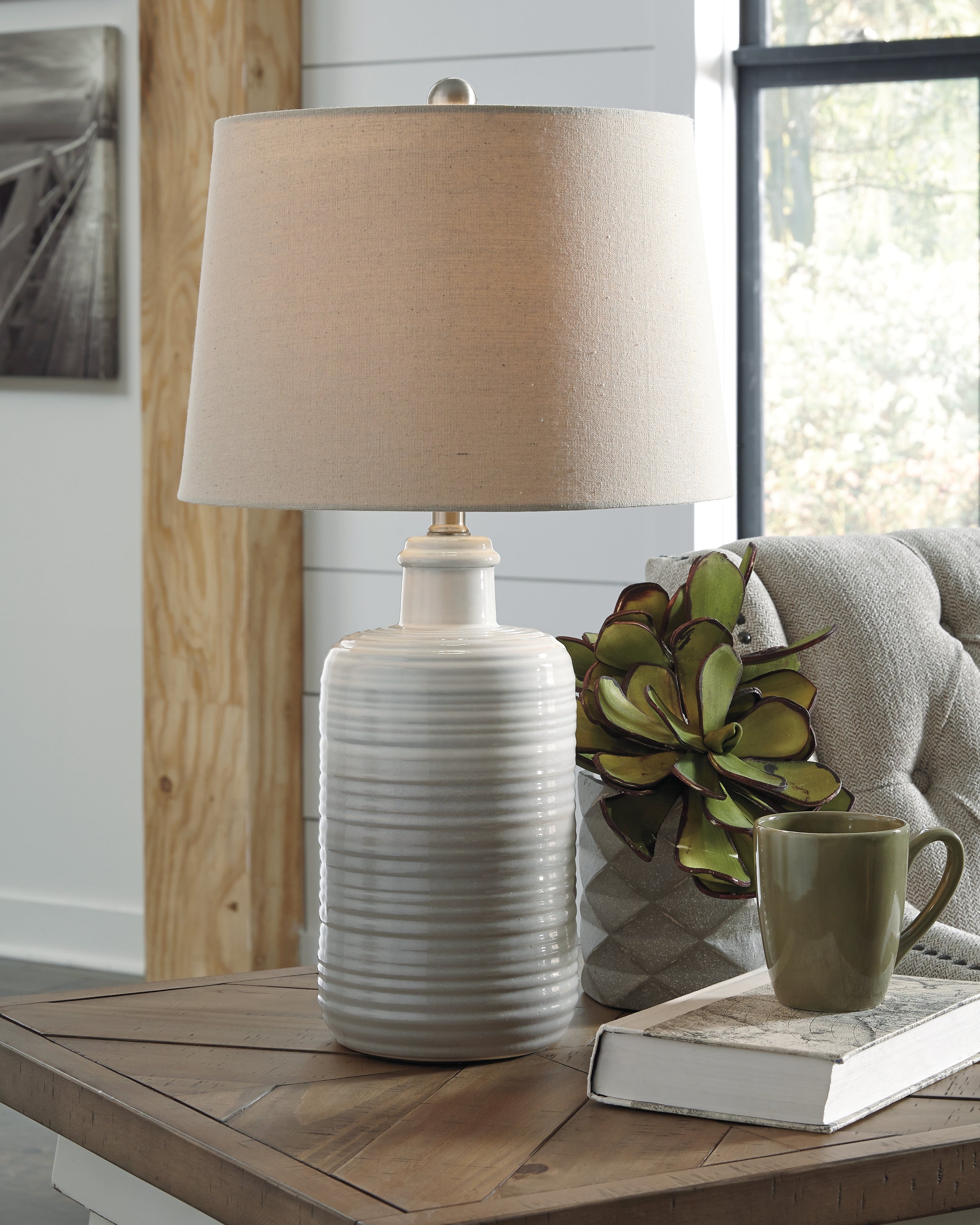Warmstead Furniture - Ashley Furniture - Marnina Lighting - Ceramic Table Lamp (Set of 2) / Taupe - L121854