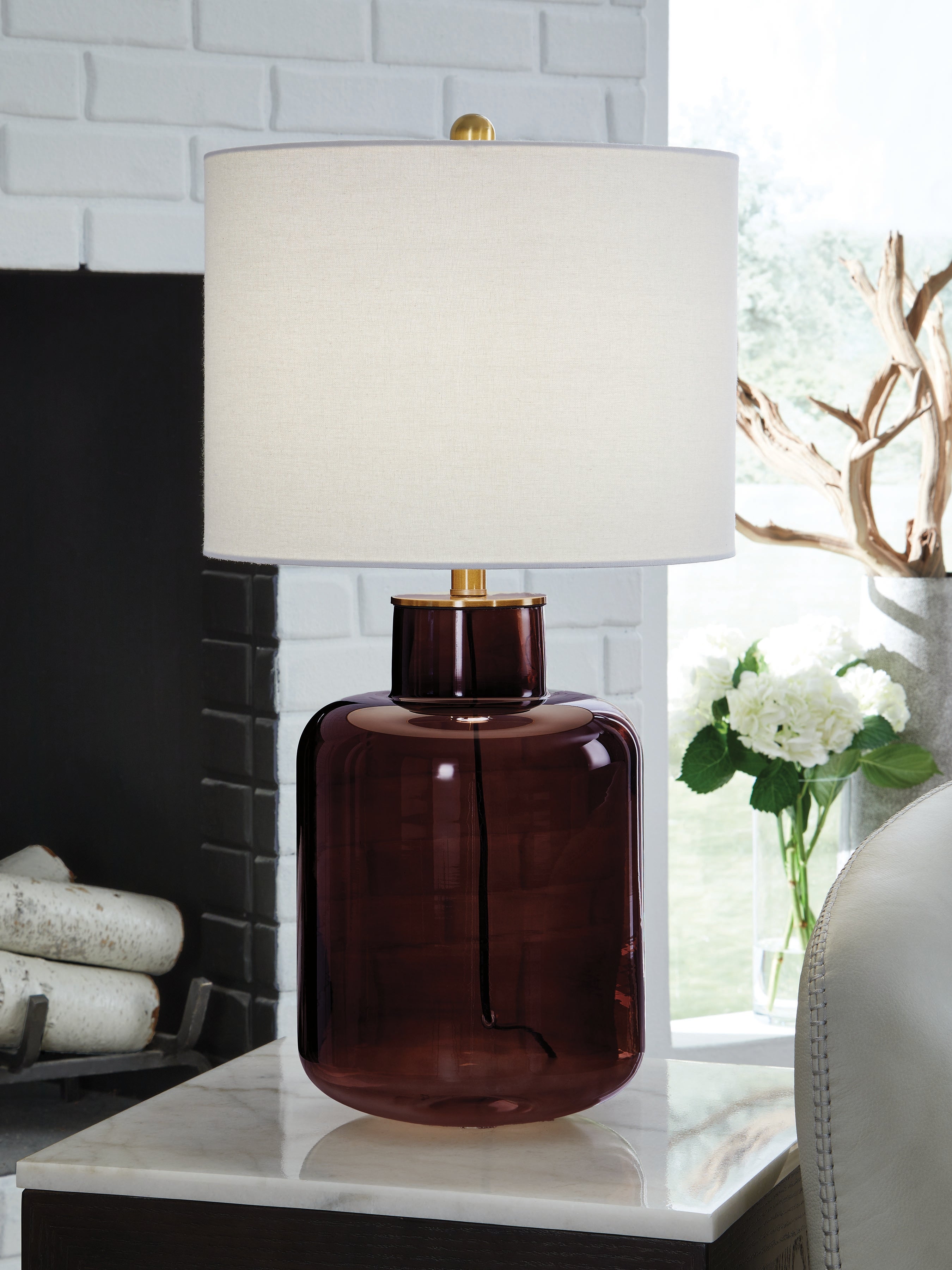 Warmstead Furniture - Ashley Furniture - Mette Lighting - Glass Table Lamp (1/CN) / Brown/Gold Finish - L430924